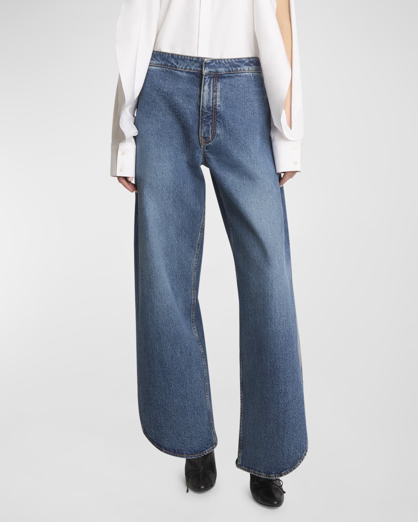 ALAIA Slit Rounded Petal Denim Pants | Neiman Marcus