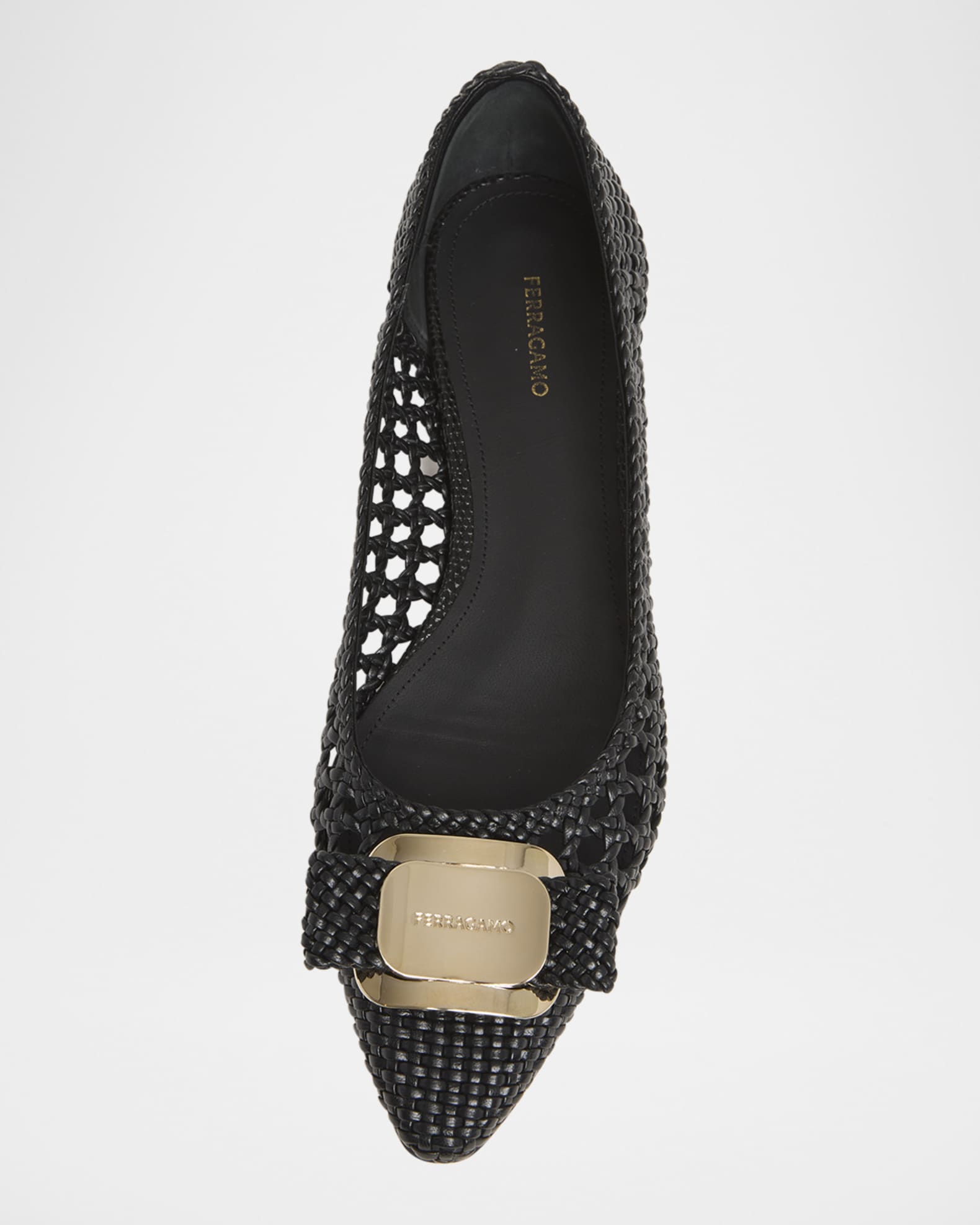 Ferragamo Zea Woven Buckle Ballerina Flats | Neiman Marcus