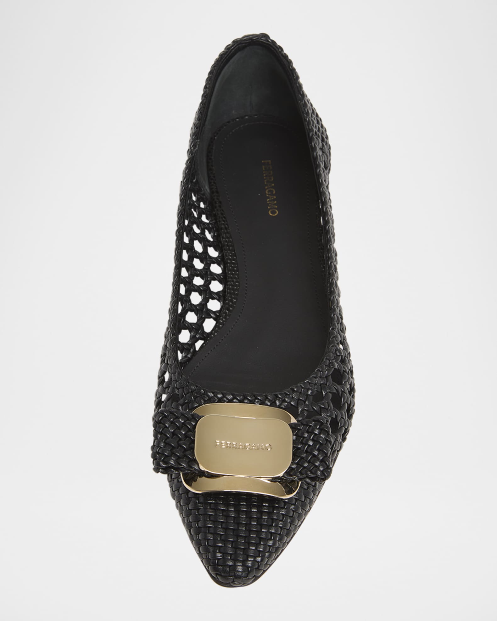 Ferragamo Zea Woven Buckle Ballerina Flats | Neiman Marcus