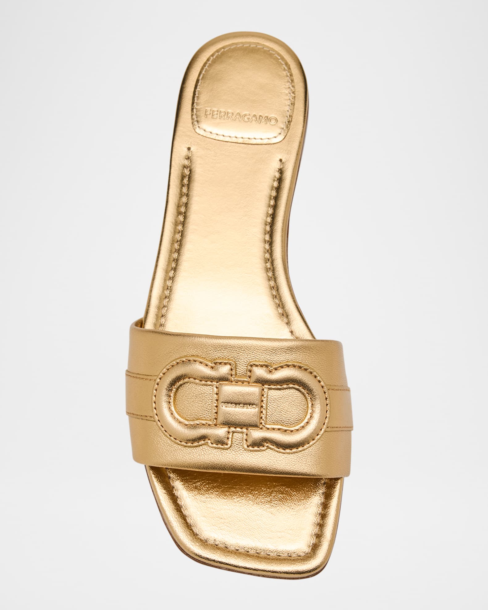 【送料&関税込】Ferragamo Leather Flat Sandals With Logo Ferragamo Liss Leather Logo Flat Slide Sandals | Neiman Marcus