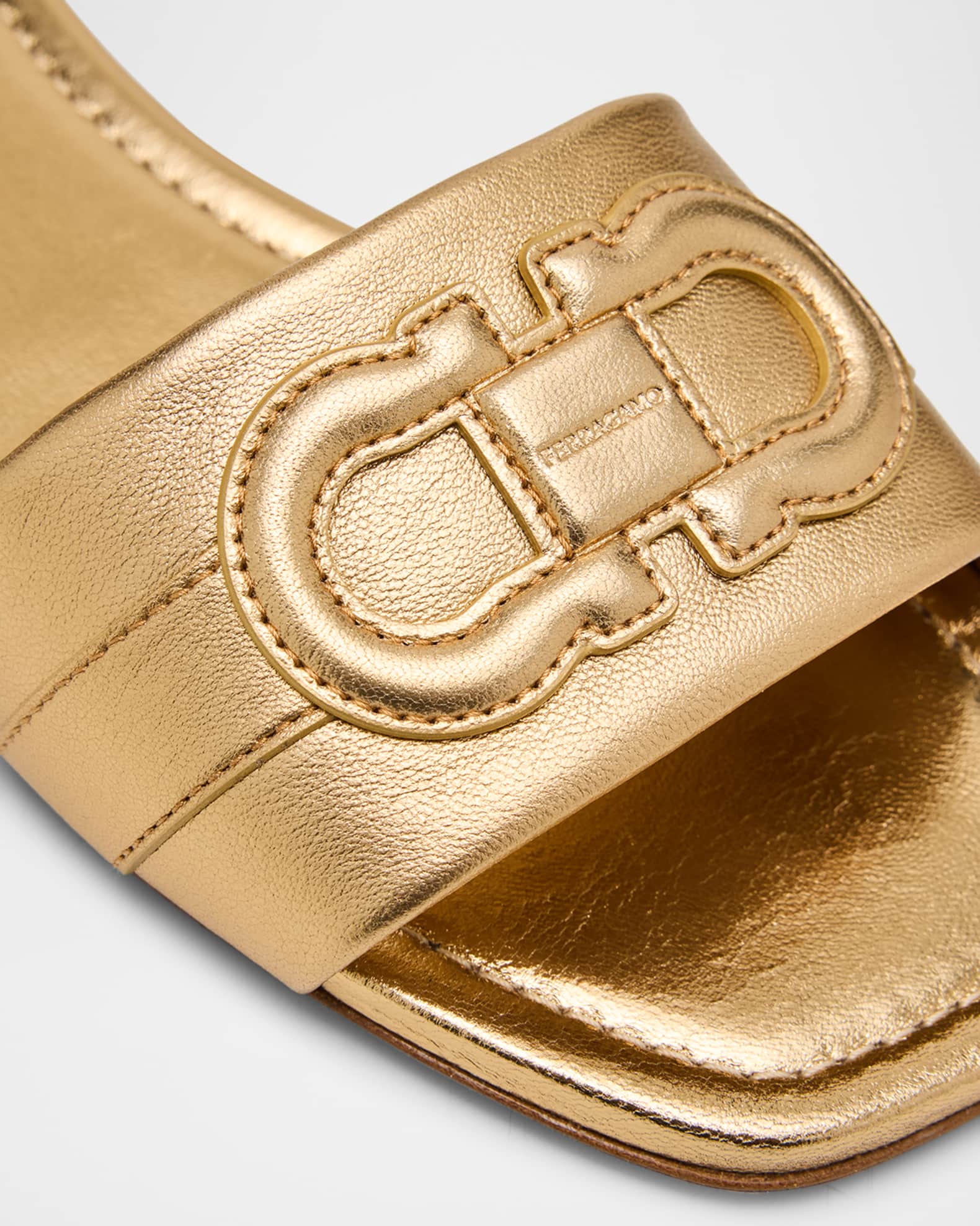 Ferragamo Liss Leather Logo Flat Slide Sandals | Neiman Marcus