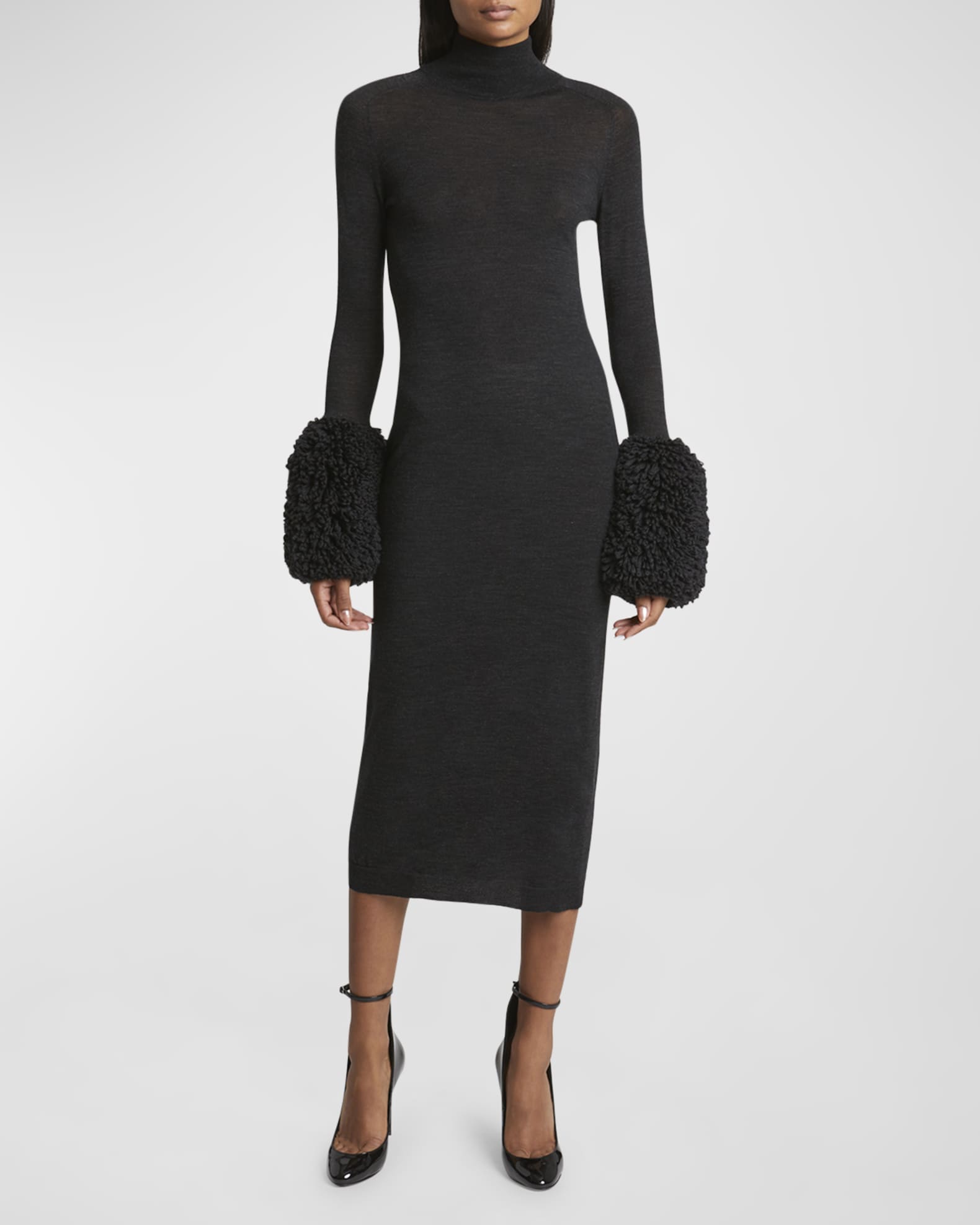 Bubble Cuff Long Sleeve Midi Sweater Dress