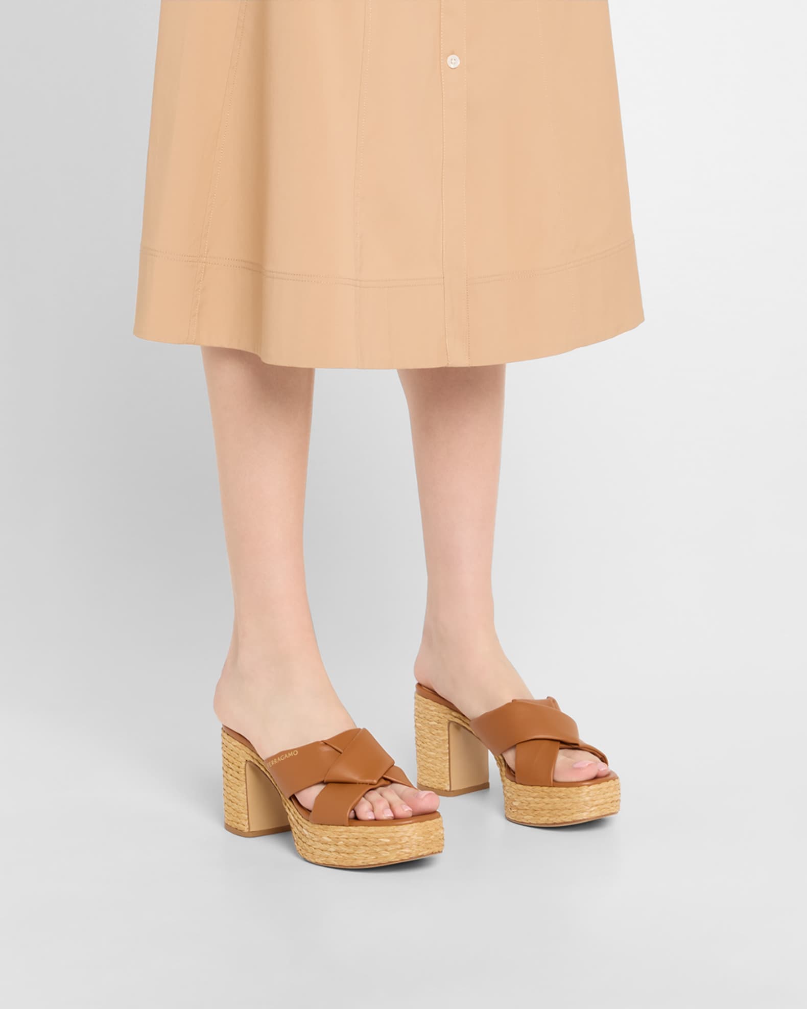 Douglas Padded Leather Raffia Platform Sandals 1
