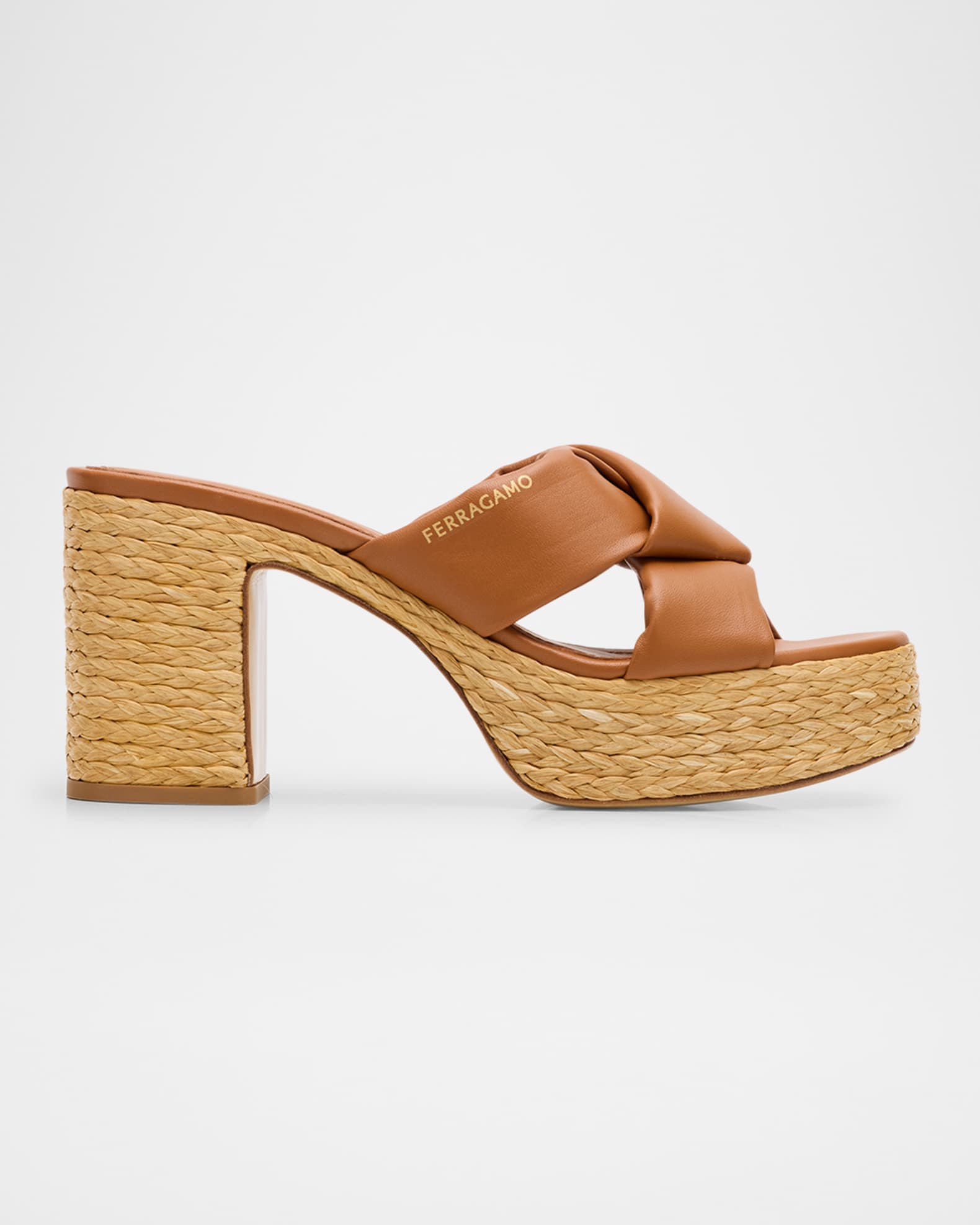 Douglas Padded Leather Raffia Platform Sandals 0