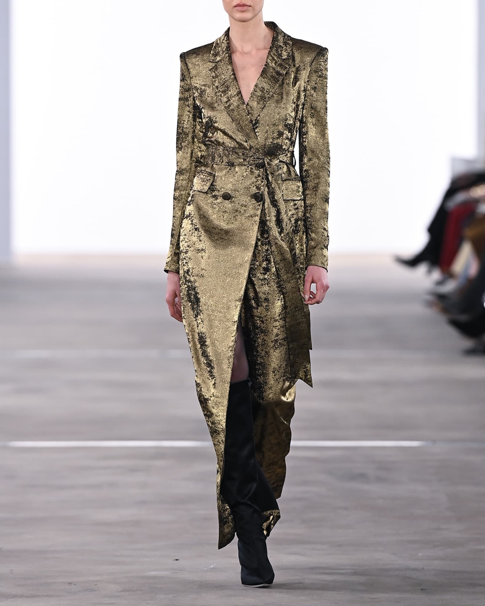 Badgley Mischka Collection Foiled Double Breasted Maxi Coat Neiman Marcus