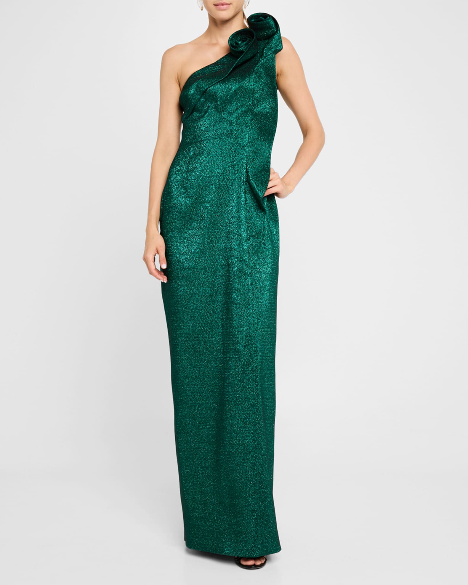 One Shoulder Sparkle Jacquard Column Gown