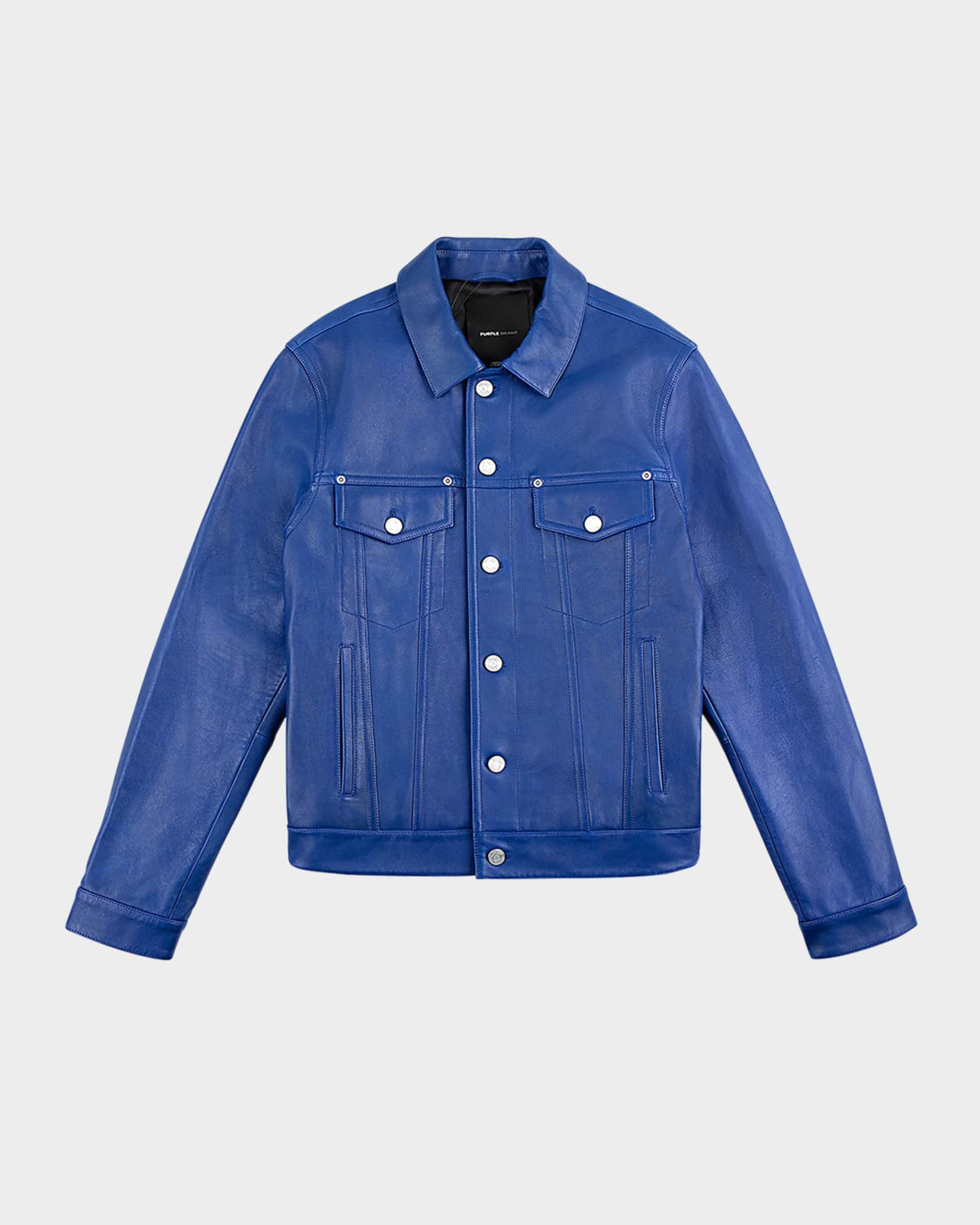 Purple Brand Leather Trucker Jacket Blue