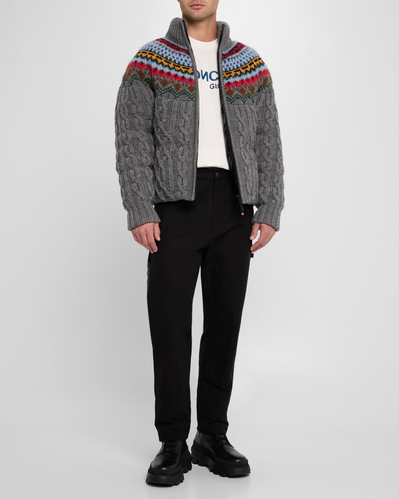 Men's Padded Wool Cable-Knit Zip-Up Sweater 1