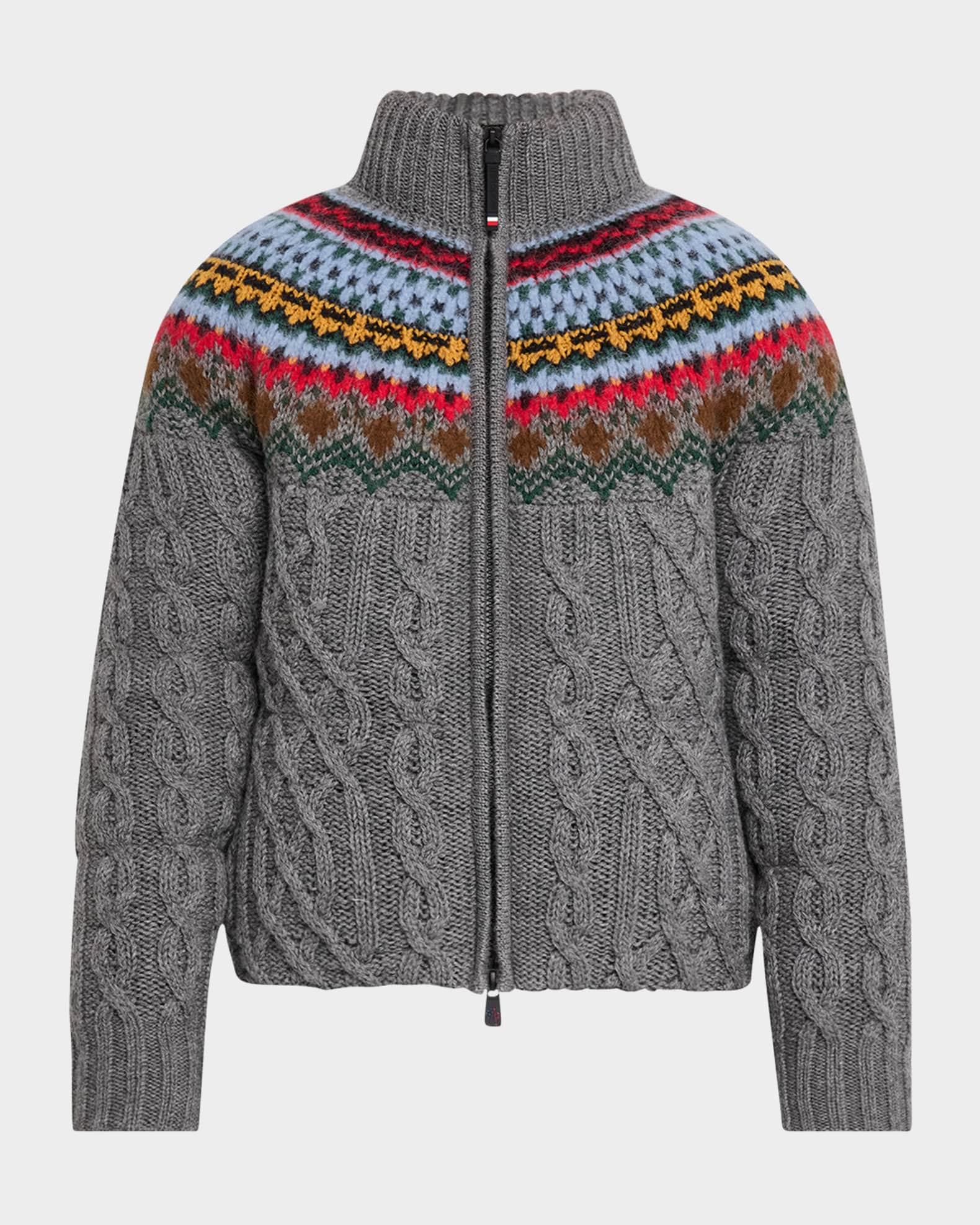 Men's Padded Wool Cable-Knit Zip-Up Sweater 0
