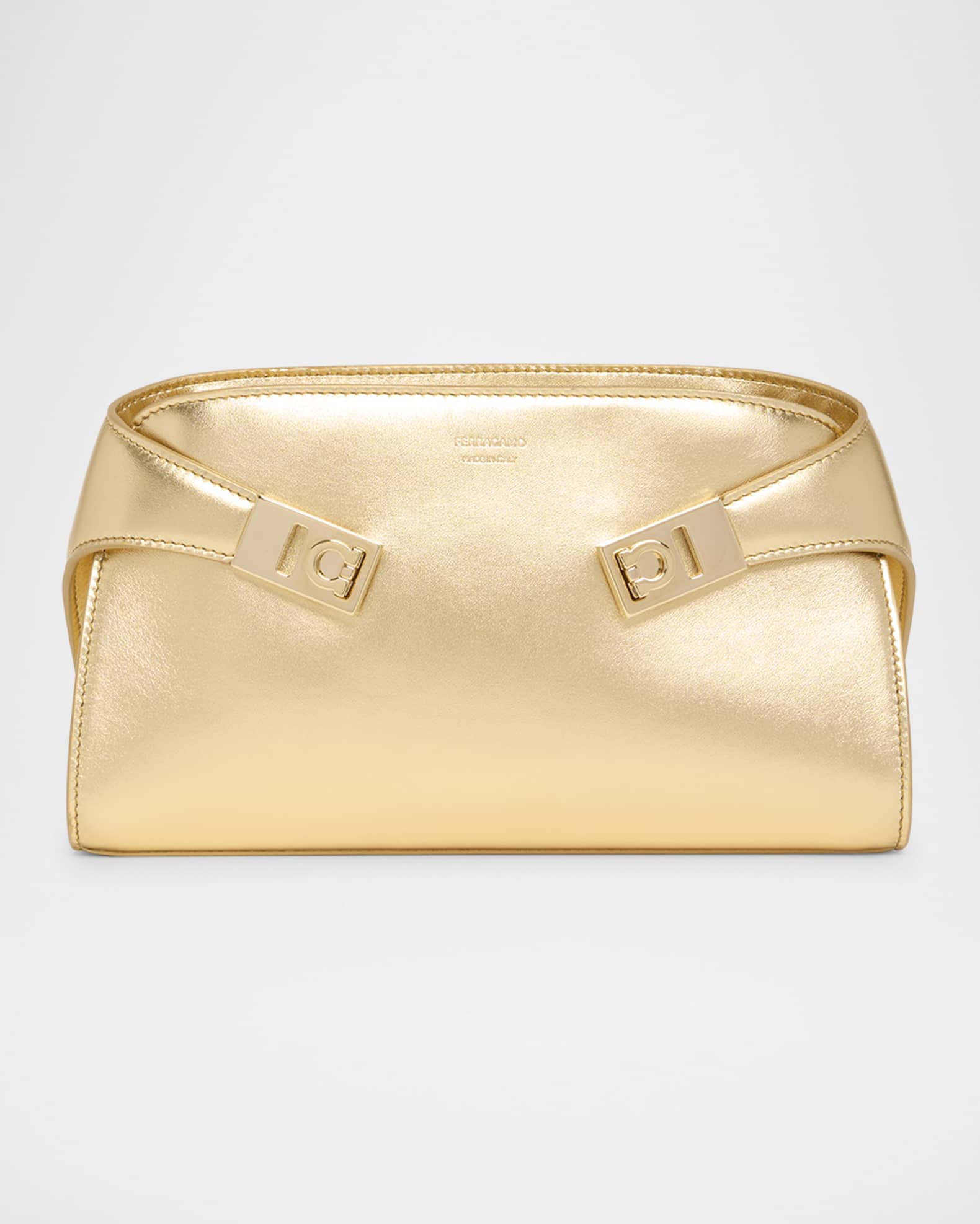 Ferragamo Hug Metallic Leather Clutch Bag Neiman Marcus