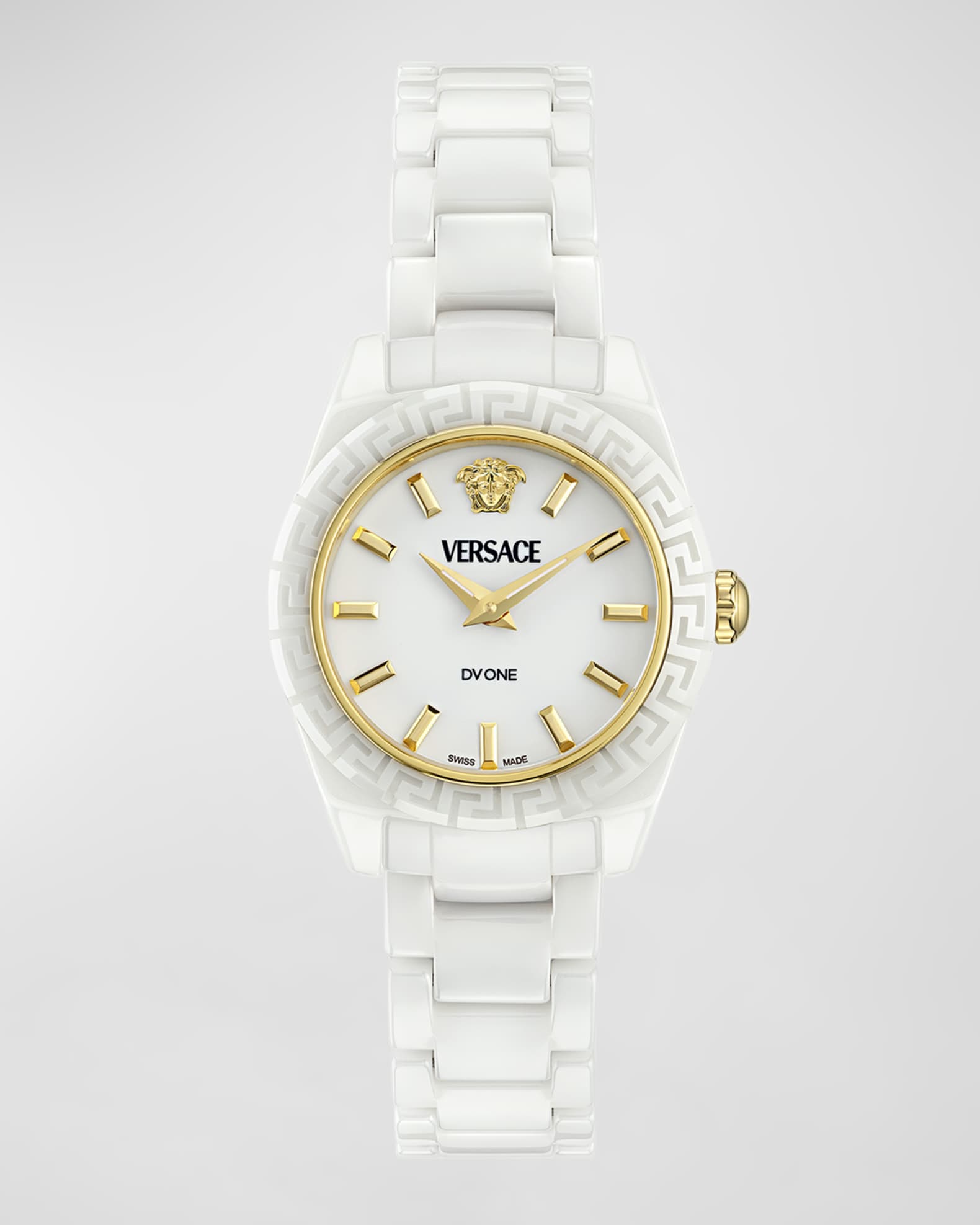 Versace 28mm DV One Watch with Bracelet Strap, White | Neiman Marcus