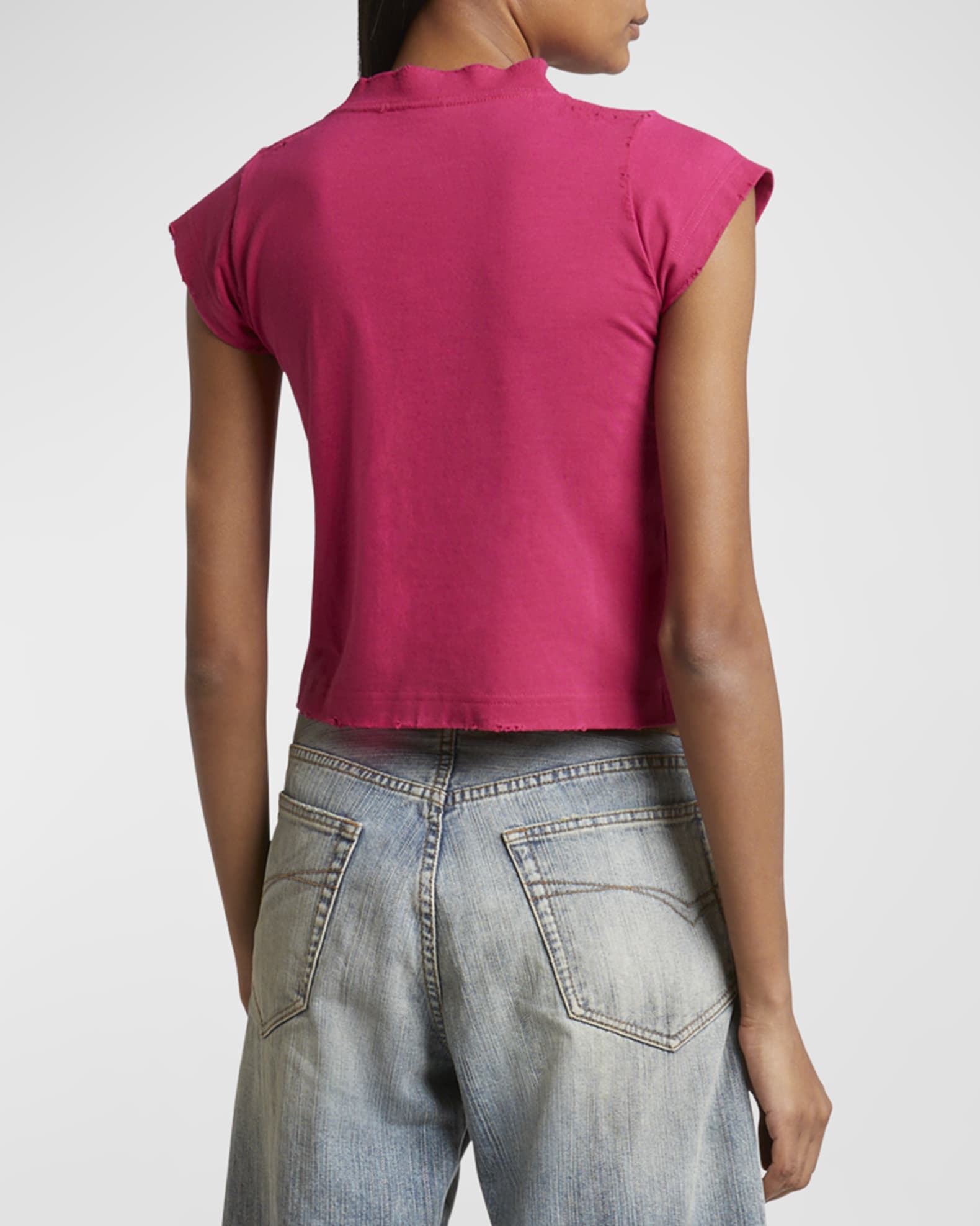 Balenciaga Logo Distressed Crop Shrunk T-Shirt | Neiman Marcus