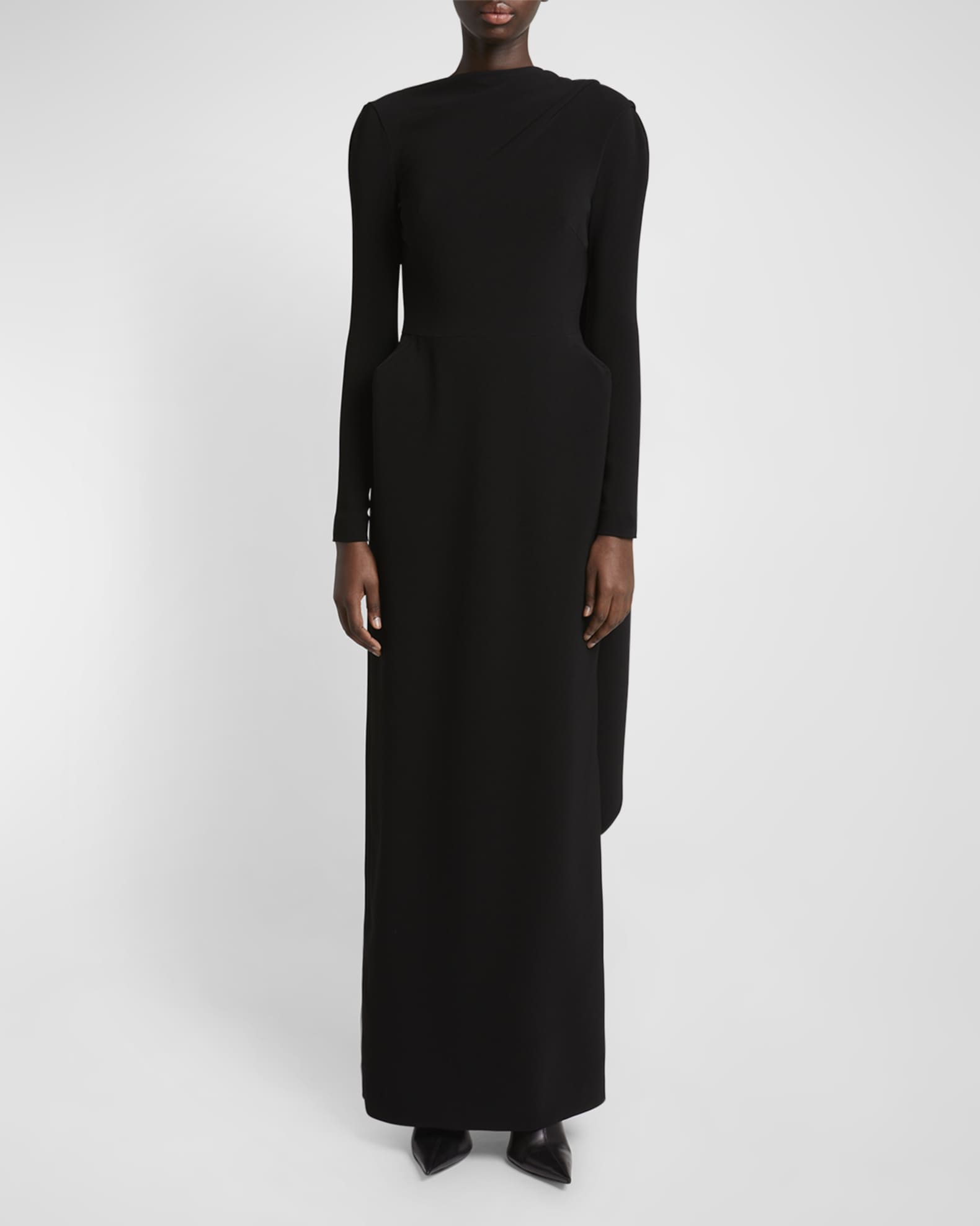 Stretch Crepe Cape Gown 0
