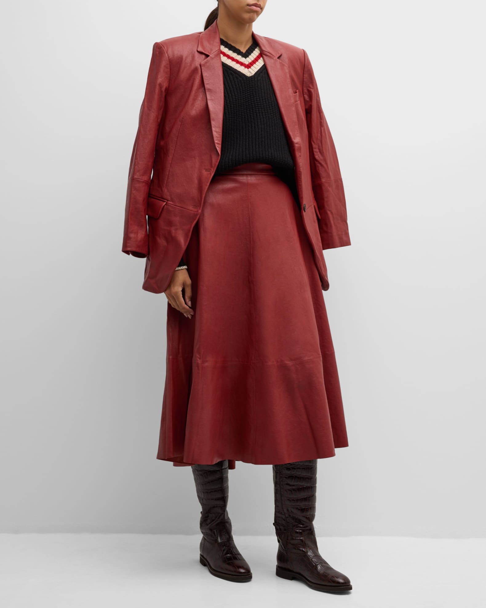 Brunello Cucinelli Natural Washed Leather Midi Circle Skirt Neiman Marcus