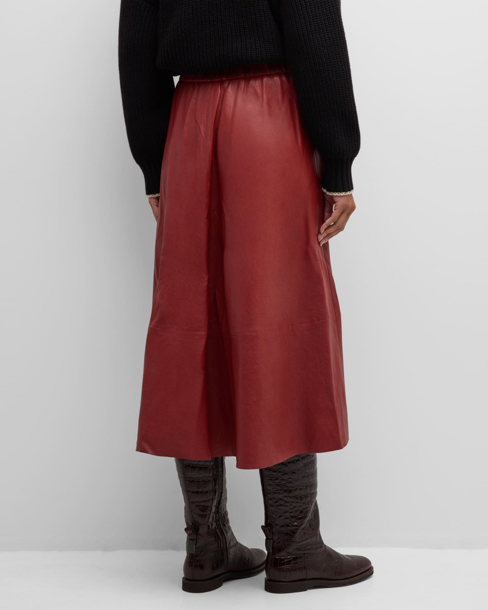 Brunello Cucinelli Natural Washed Leather Midi Circle Skirt