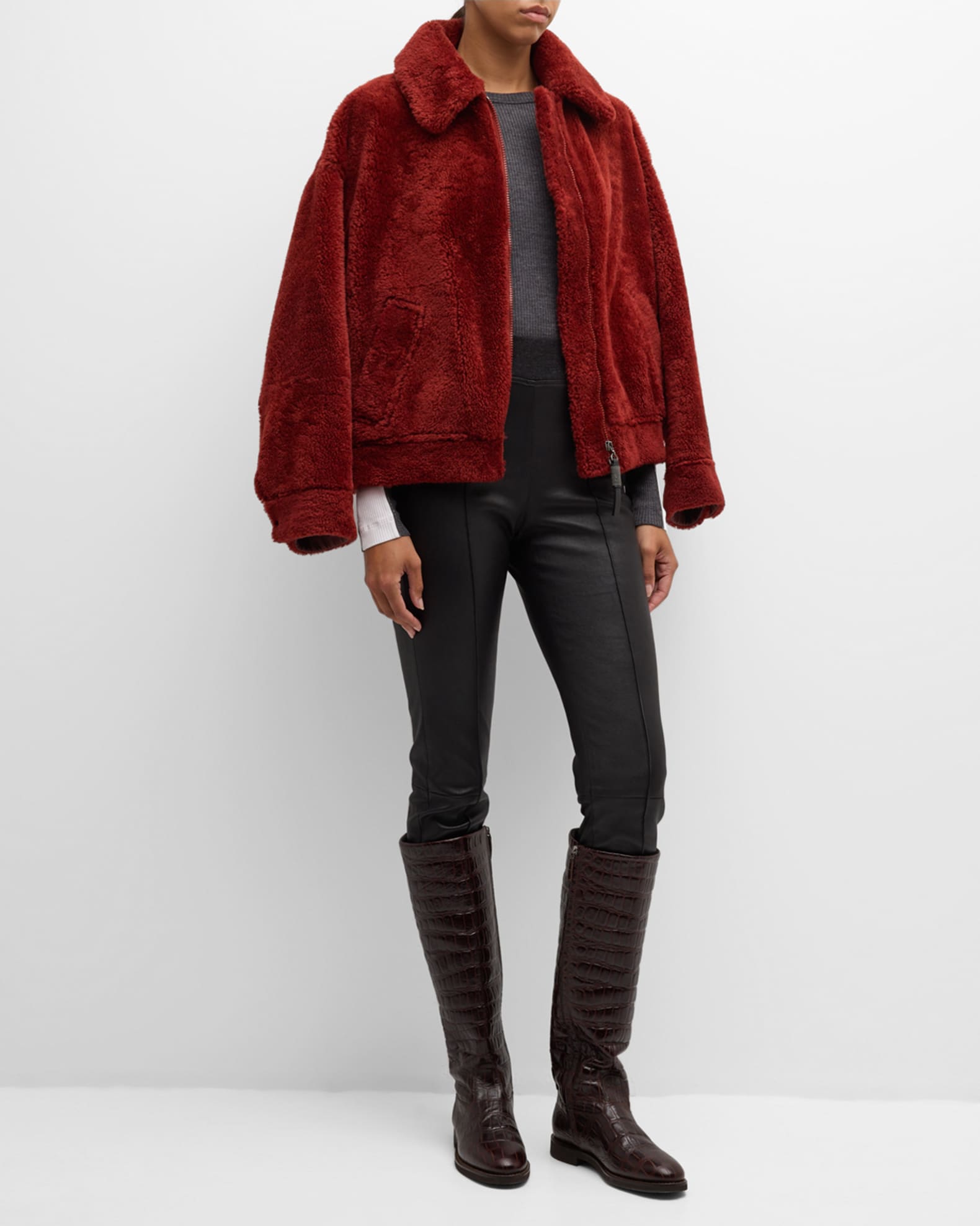 Brunello Cucinelli Dyed Shearling Short Jacket with Contrast Brunello Cucinelli Dyed Shearling Short Jacket with Contrast