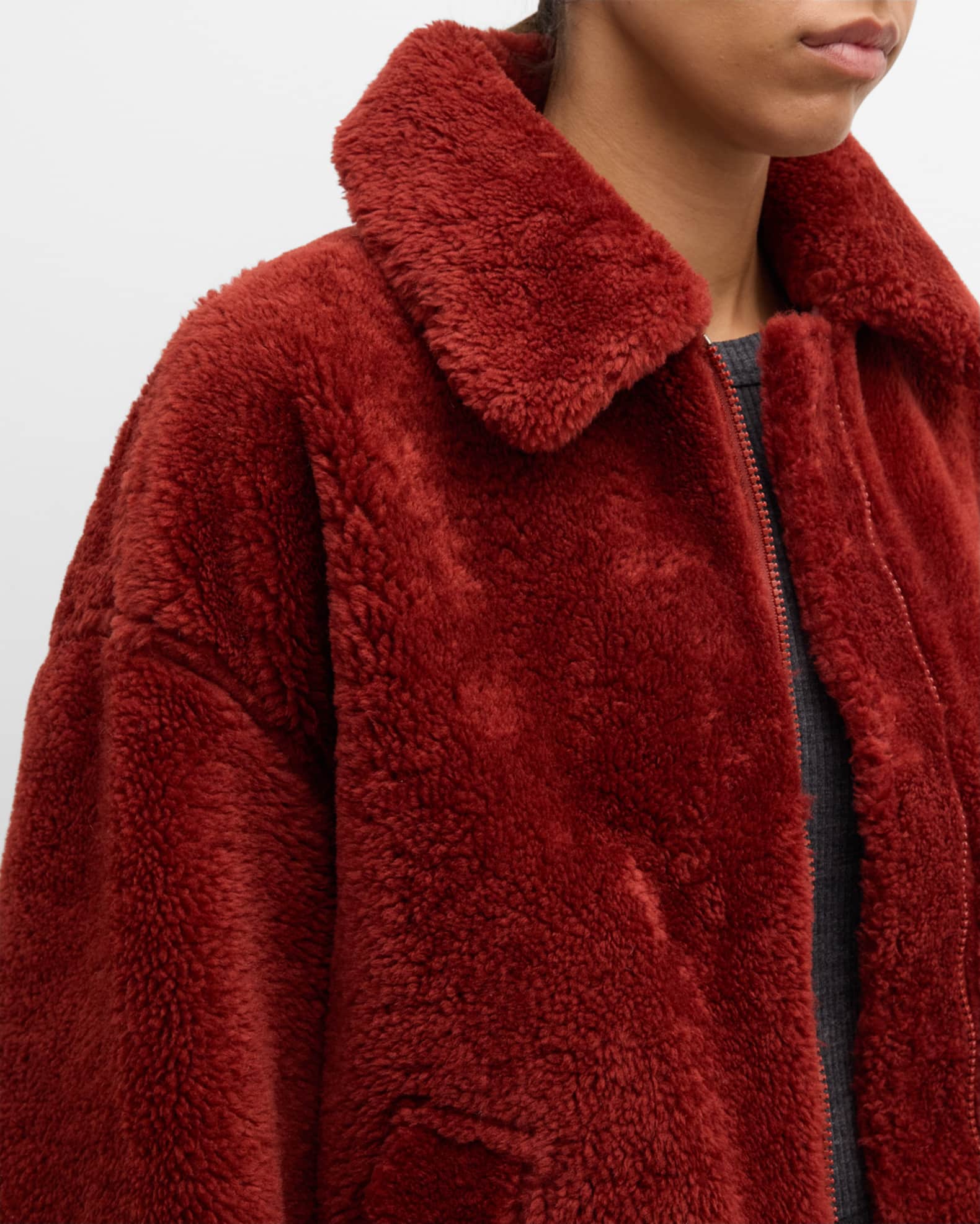 Brunello Cucinelli Dyed Shearling Short Jacket with Contrast