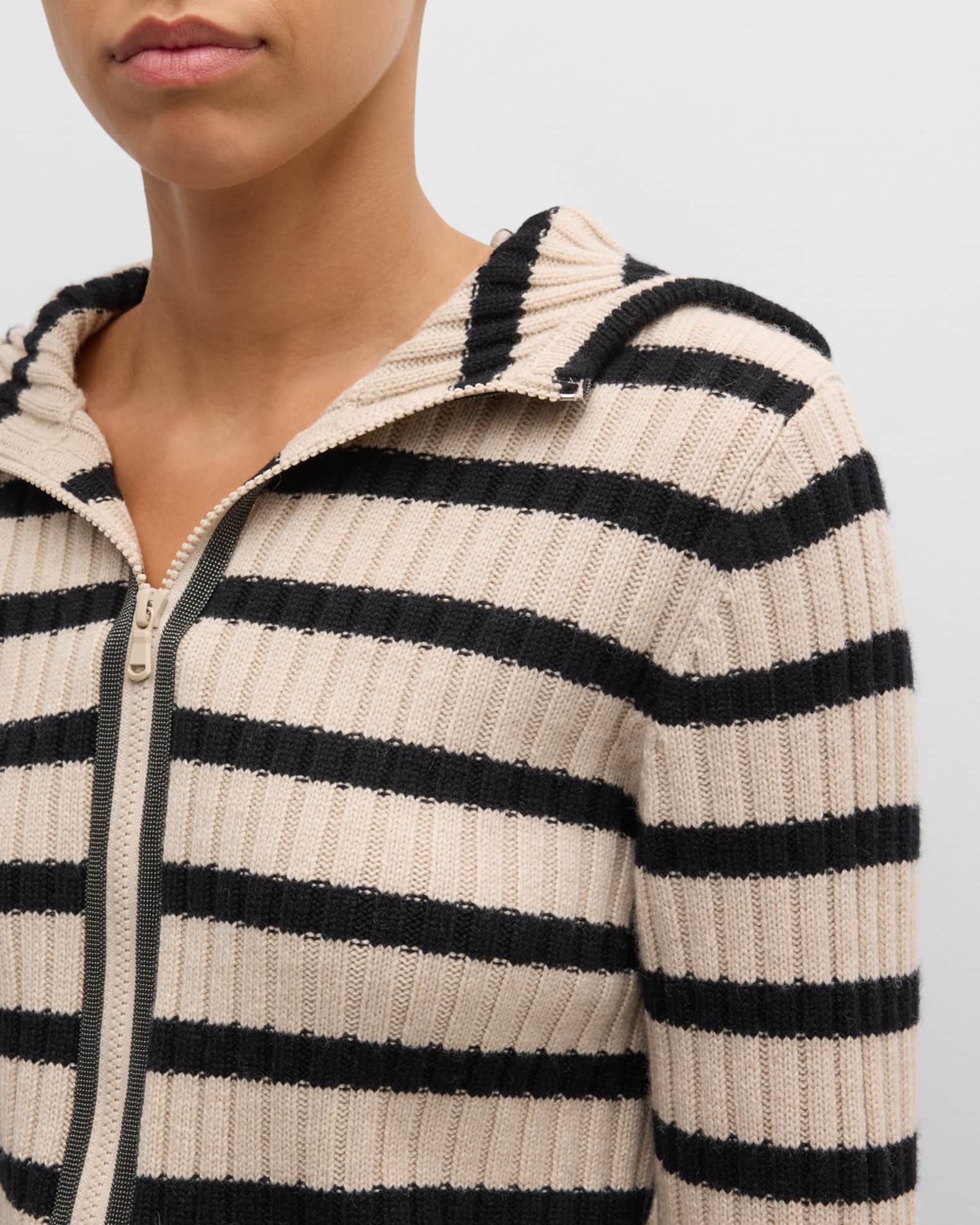 Cashmere Striped Zip-Up Cardigan