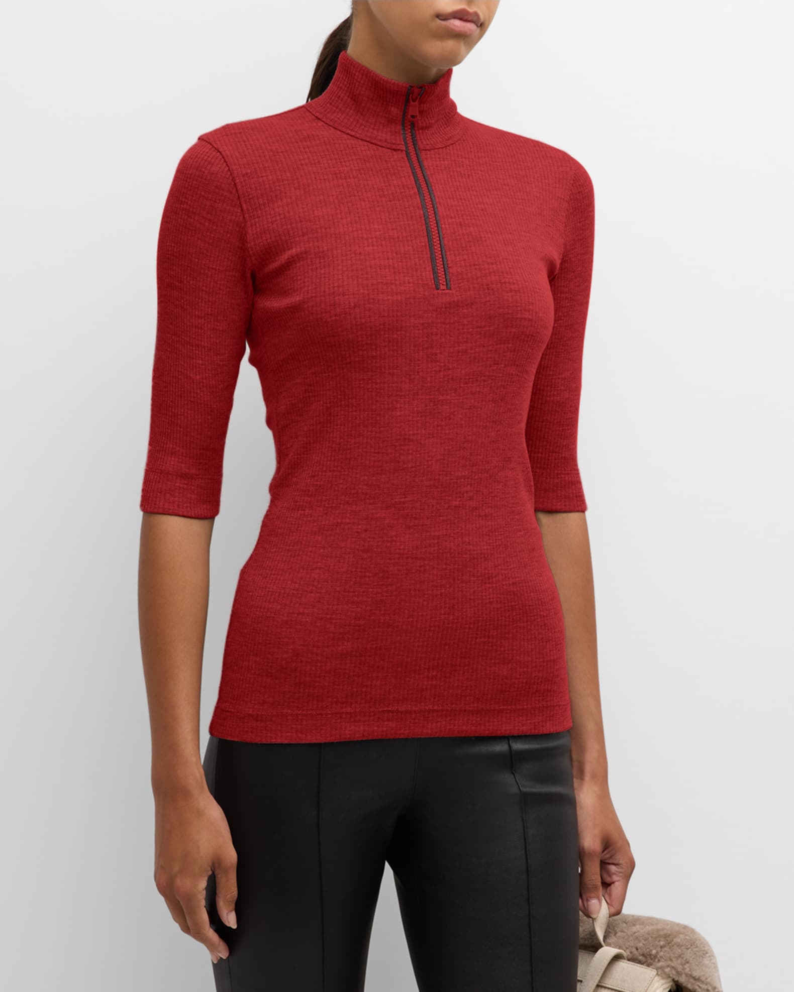 Ribbed Wool Jersey Monili Zip Top 1