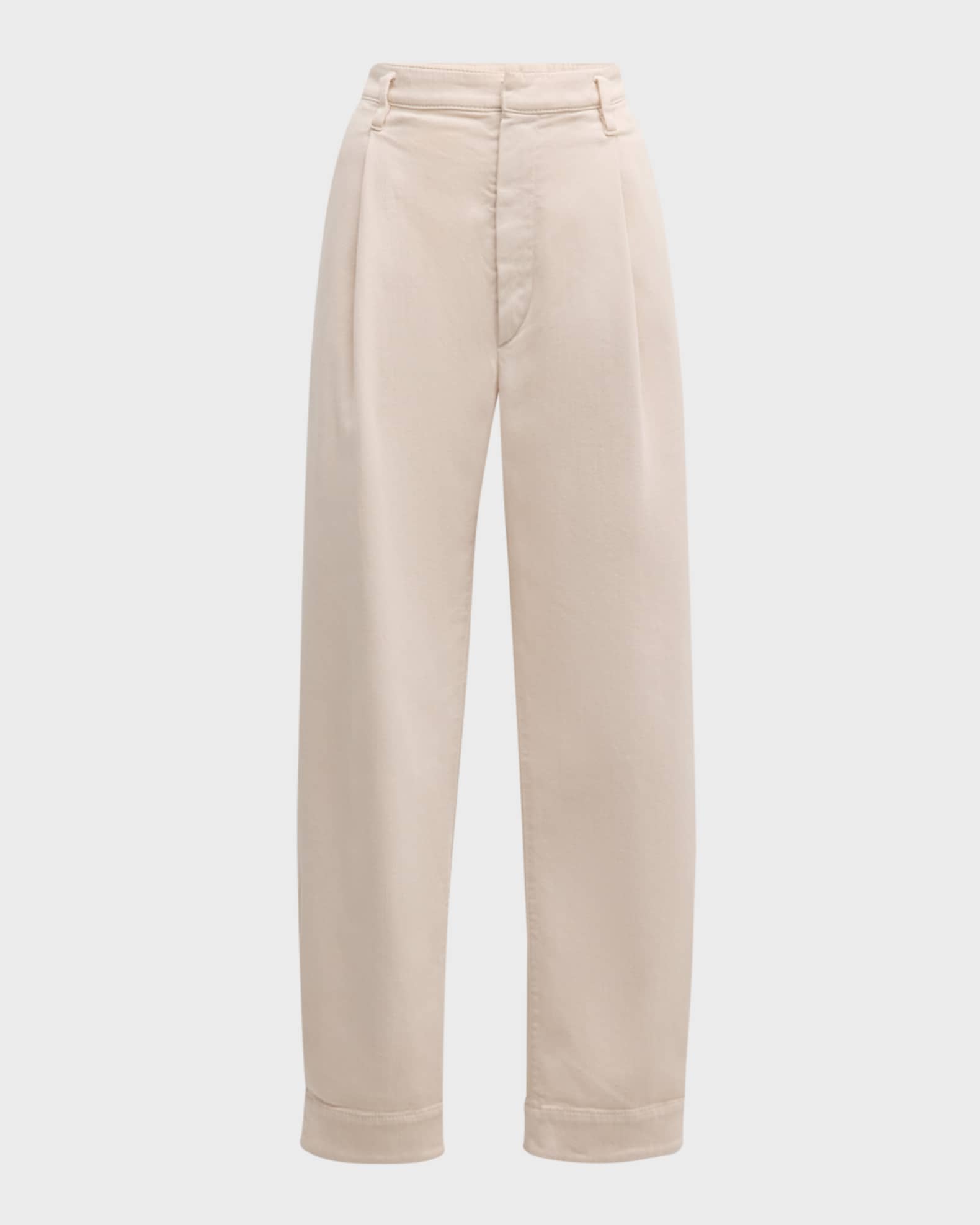 Pleated Straight-Leg Ankle Cotton Pants With Monili Belt Loop 0