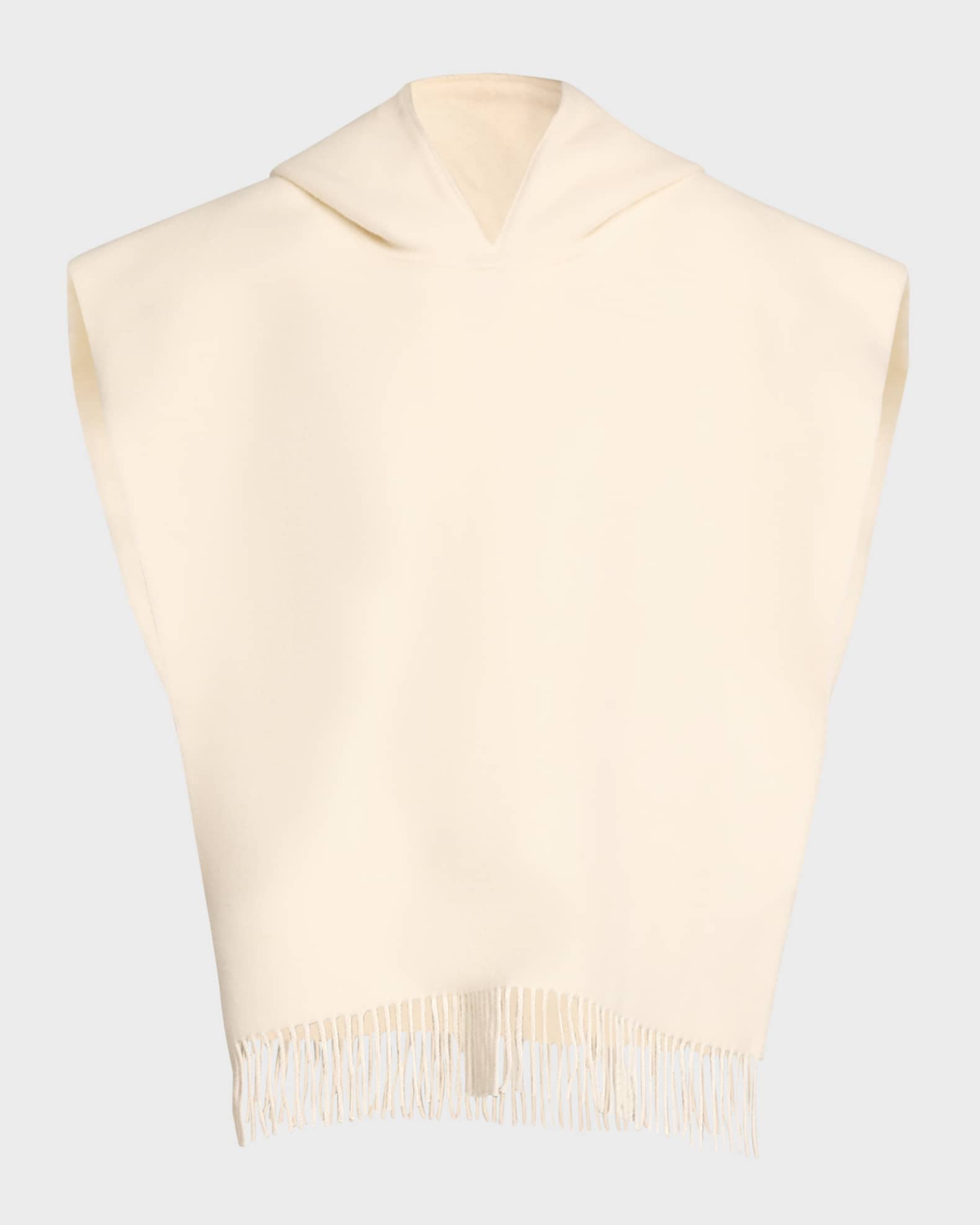 Double-Face Cashmere Hooded Poncho with Fringe 0