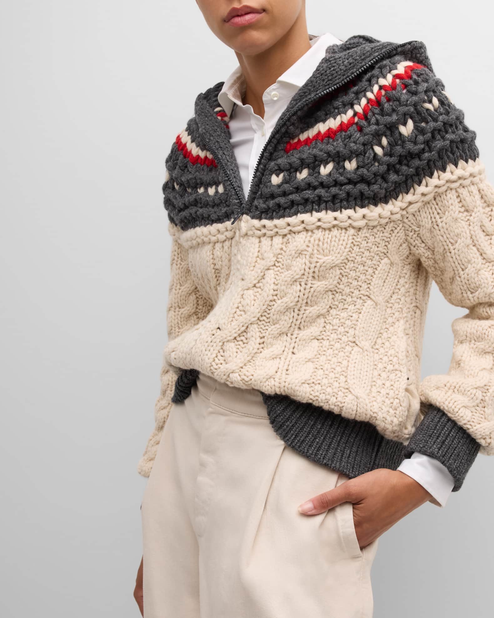 Brunello Cucinelli High Mountain Fairisle Cashmere Zip-Up