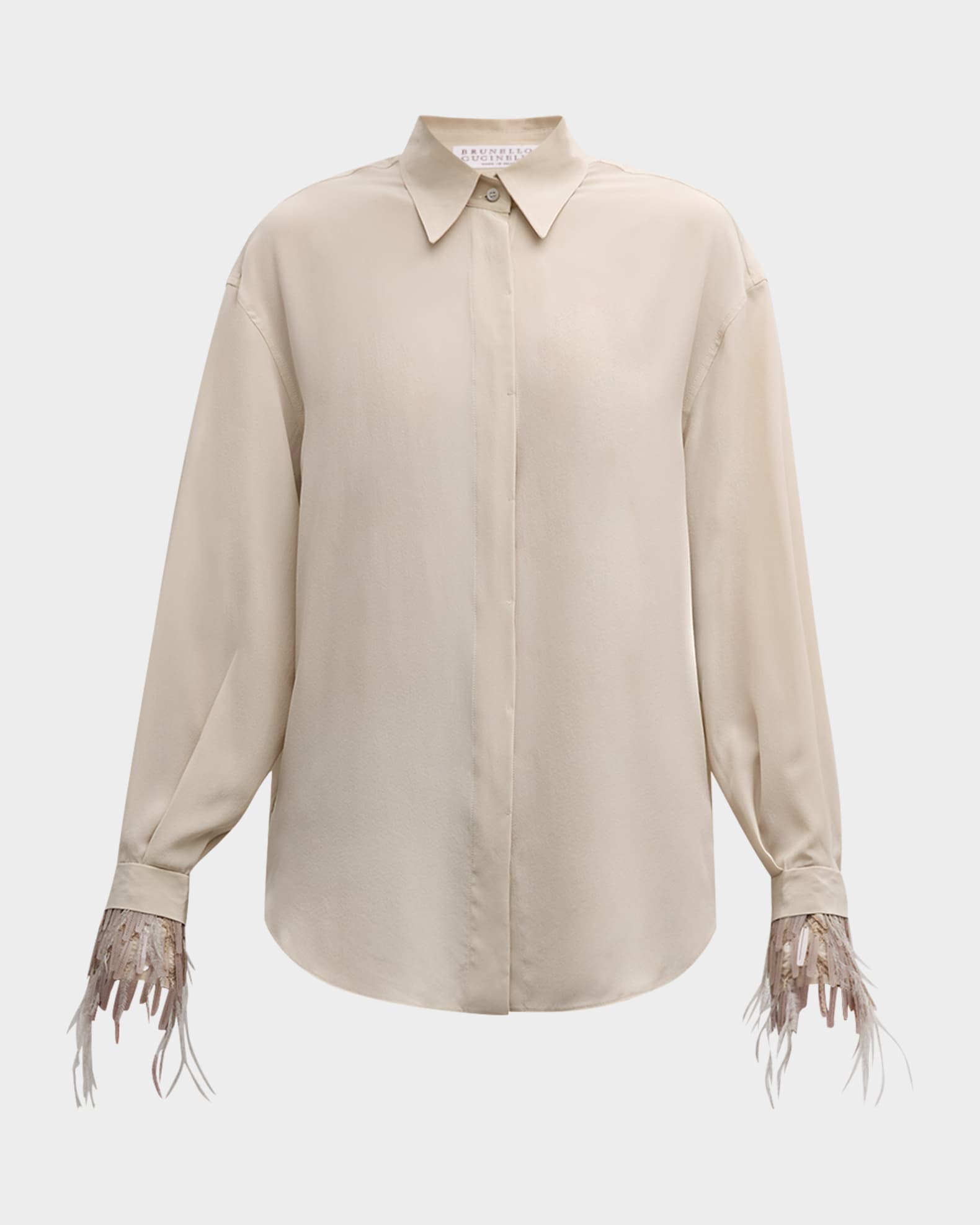 Chandelier Feather-Cuff Crepe De Chine Blouse 0