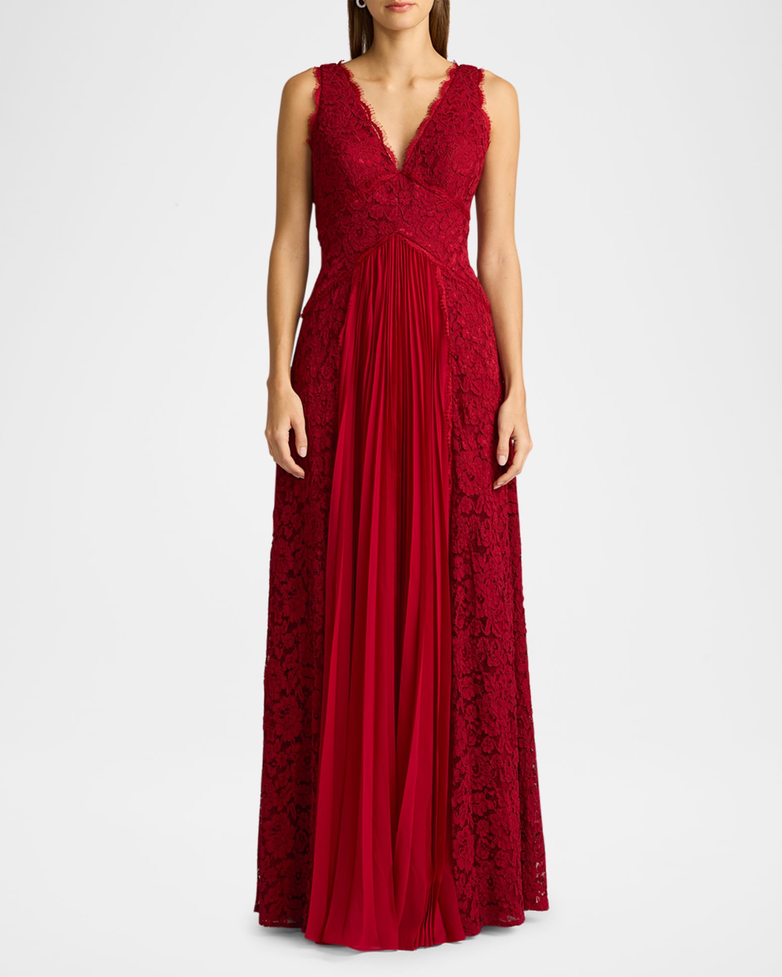 Zac Posen Women s Pleated Lace Gown Red Size 8 Scarlet