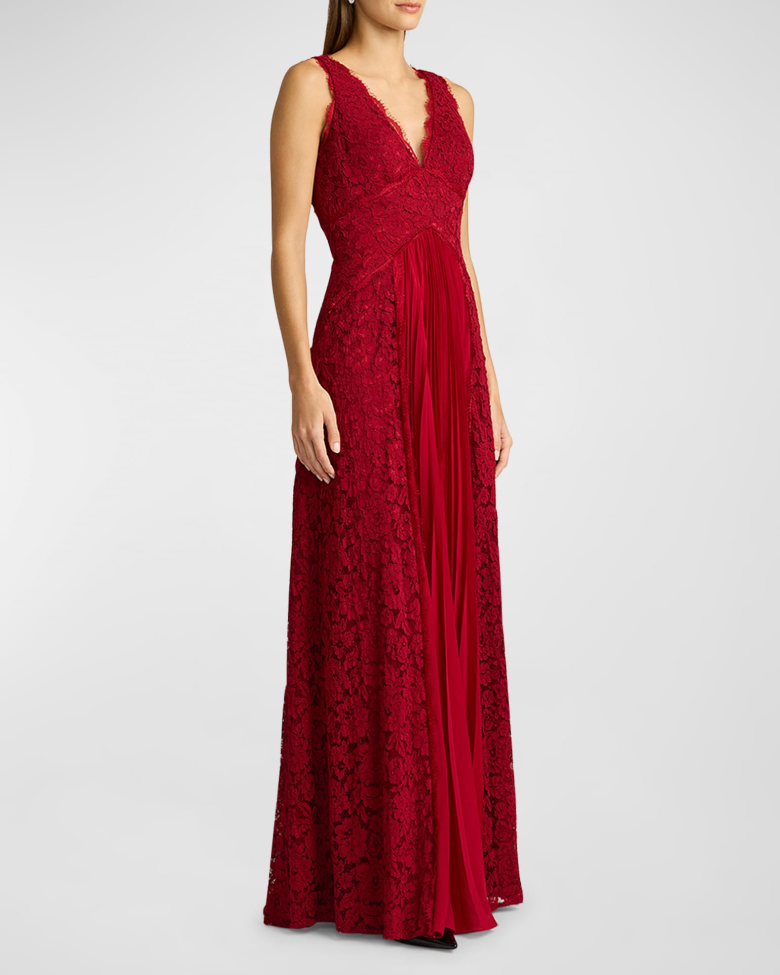 Zac Posen Women s Pleated Lace Gown Red Size 8 Scarlet
