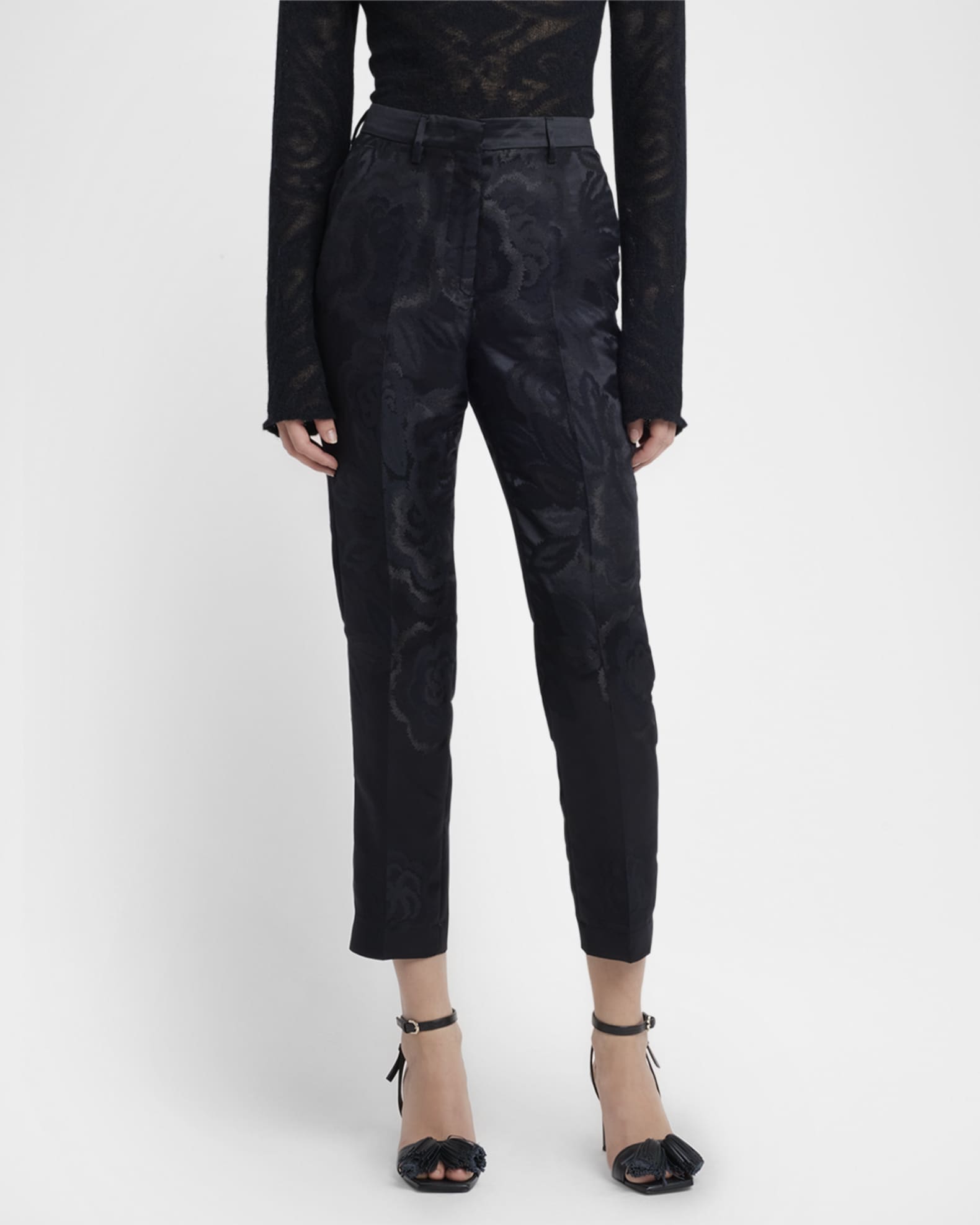 Floral Jacquard Slim-Leg Ankle Pants 1