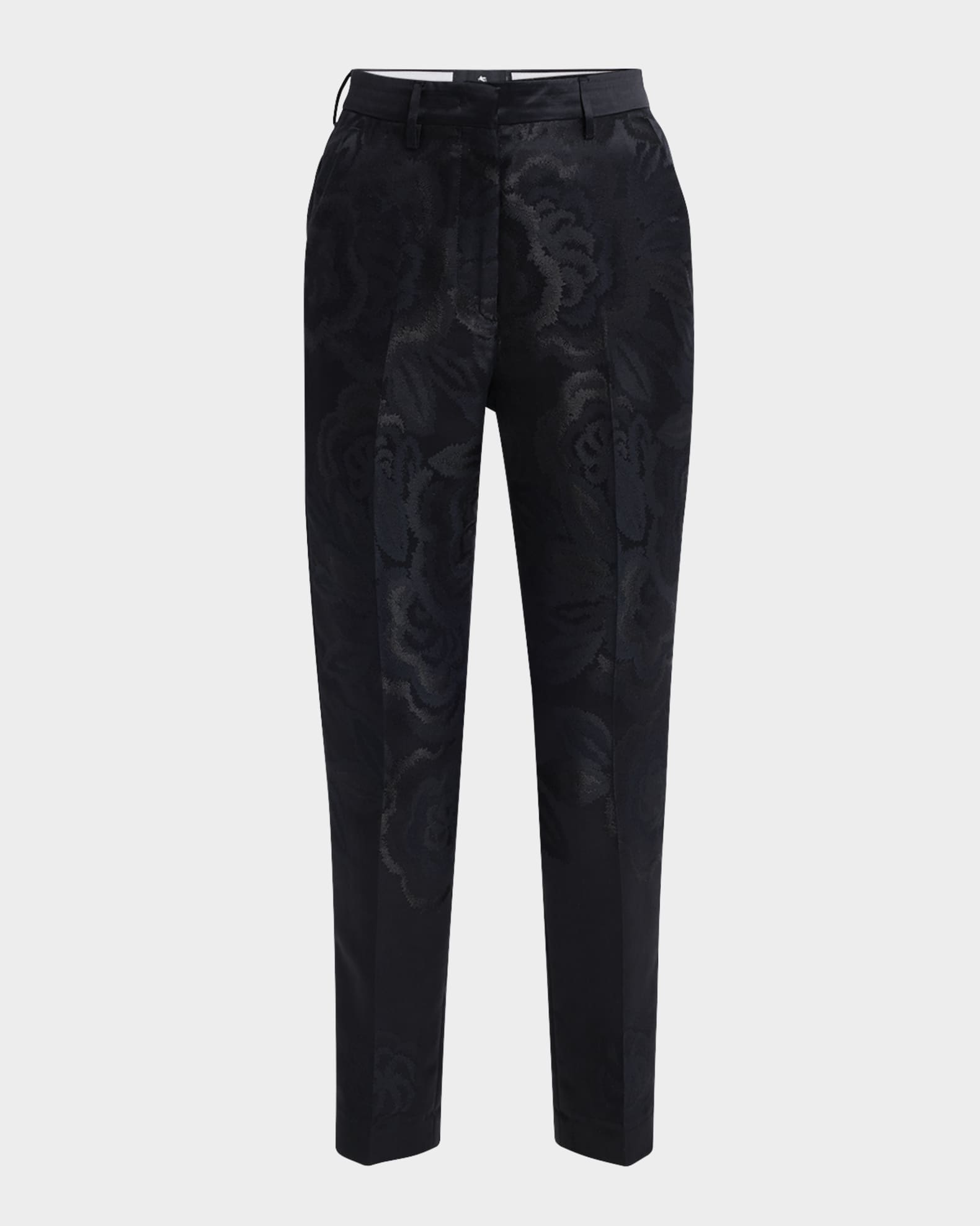 Floral Jacquard Slim-Leg Ankle Pants 0