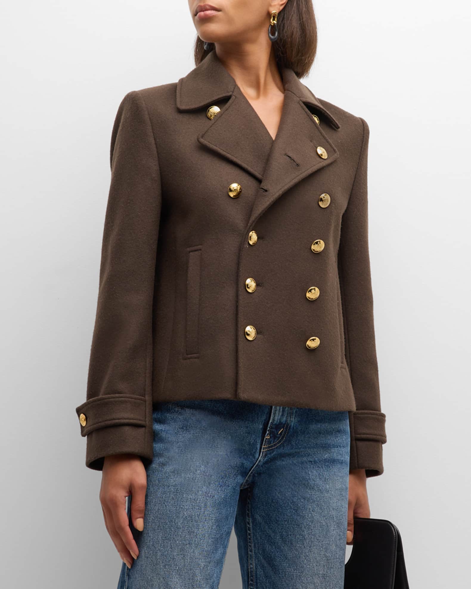 Nili Lotan Ornella Double Breasted Crop Wool Peacoat Neiman Marcus