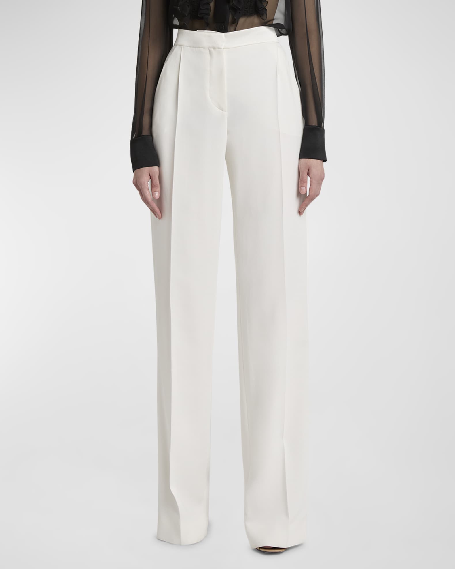 Pleated Straight-Leg Canvas Trousers 1