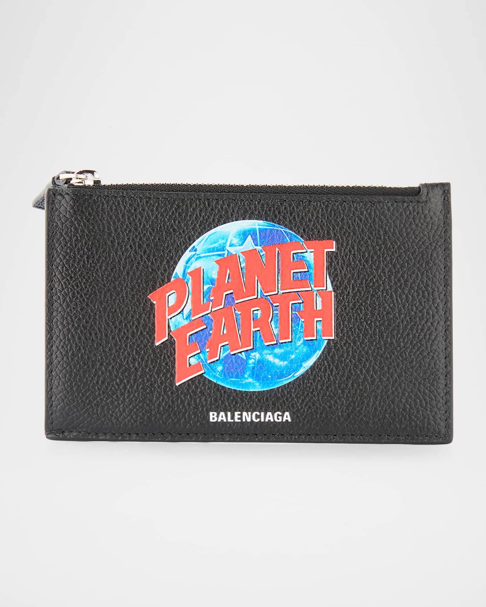 Balenciaga Men's Planet Earth Long Leather Coin Card Case