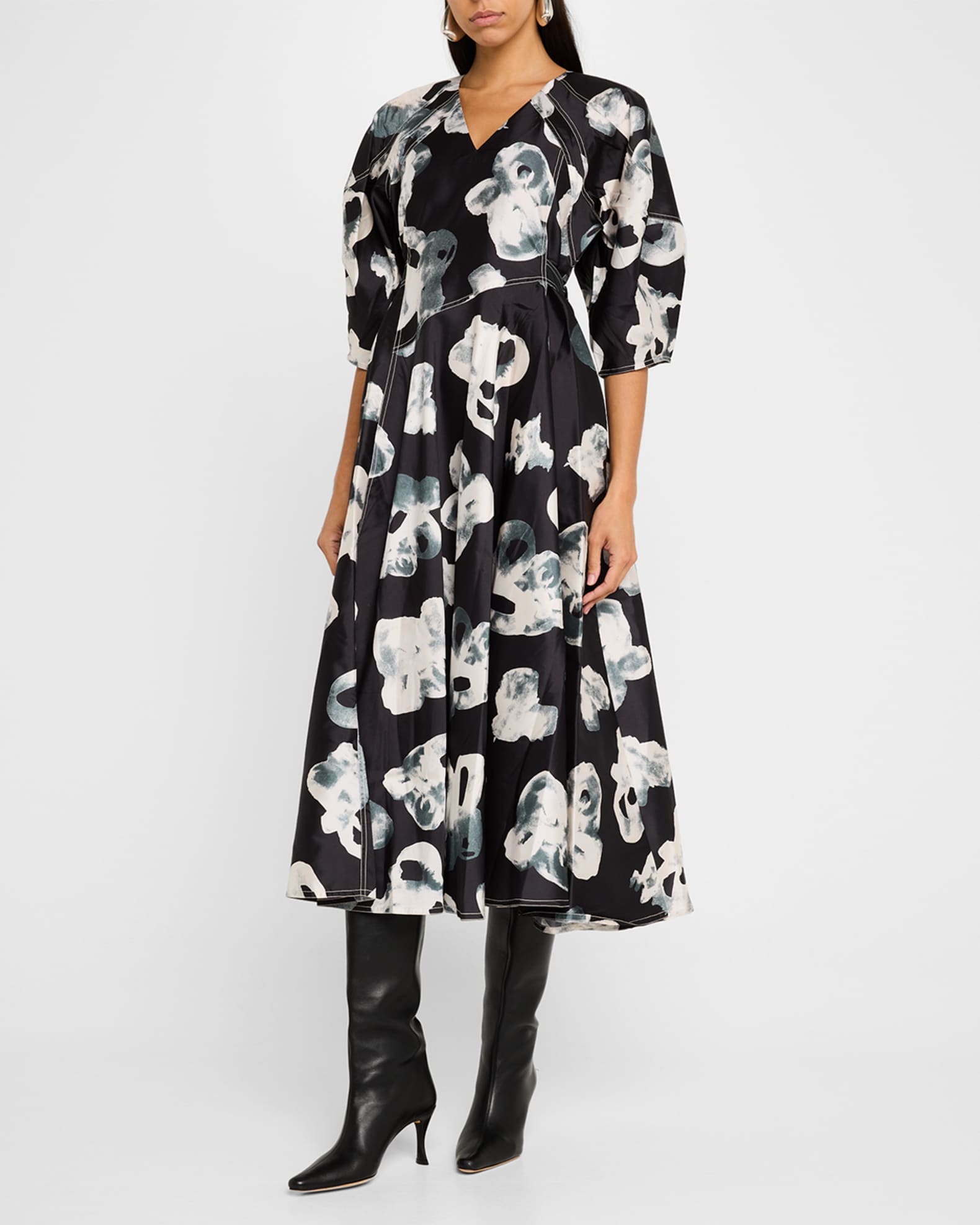 Lupine Abstract-Print Silk Midi Dress 1