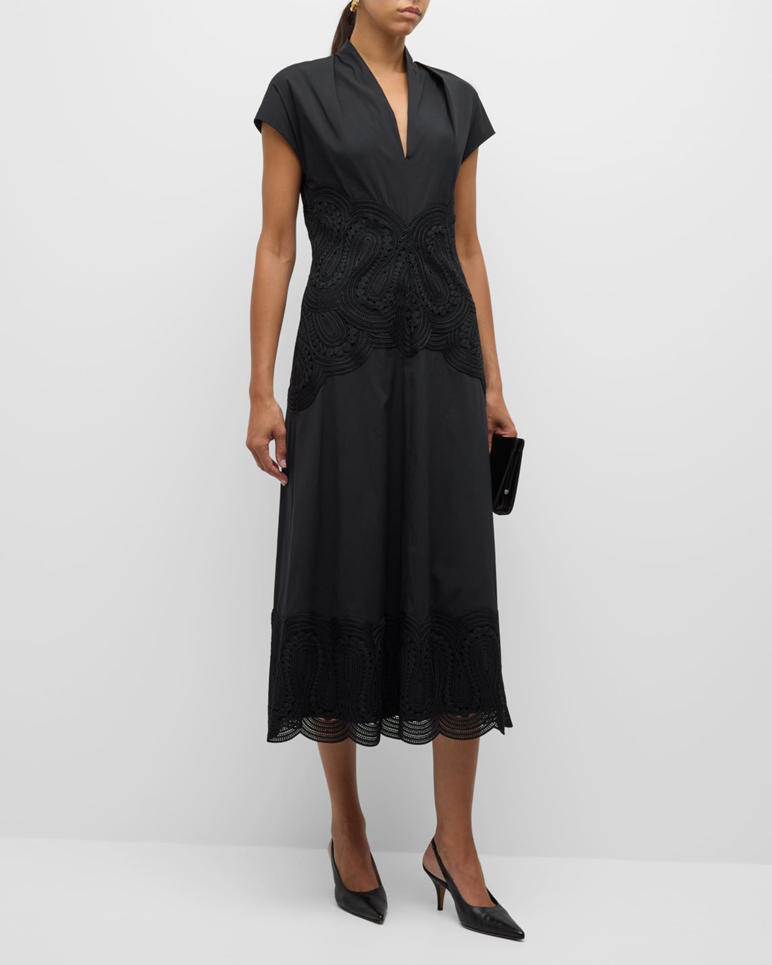 V-Neck Lace Embroidered Midi Dress 1