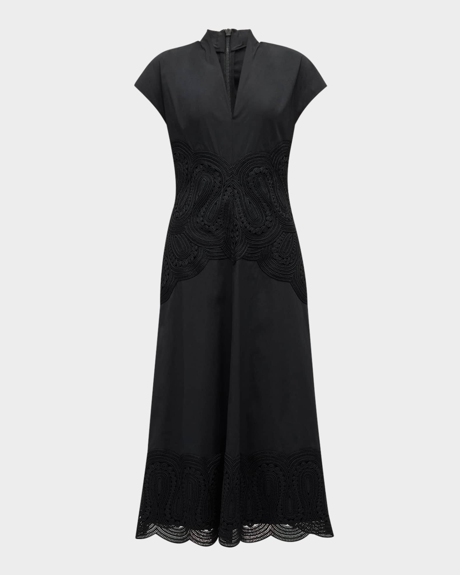 V-Neck Lace Embroidered Midi Dress 0