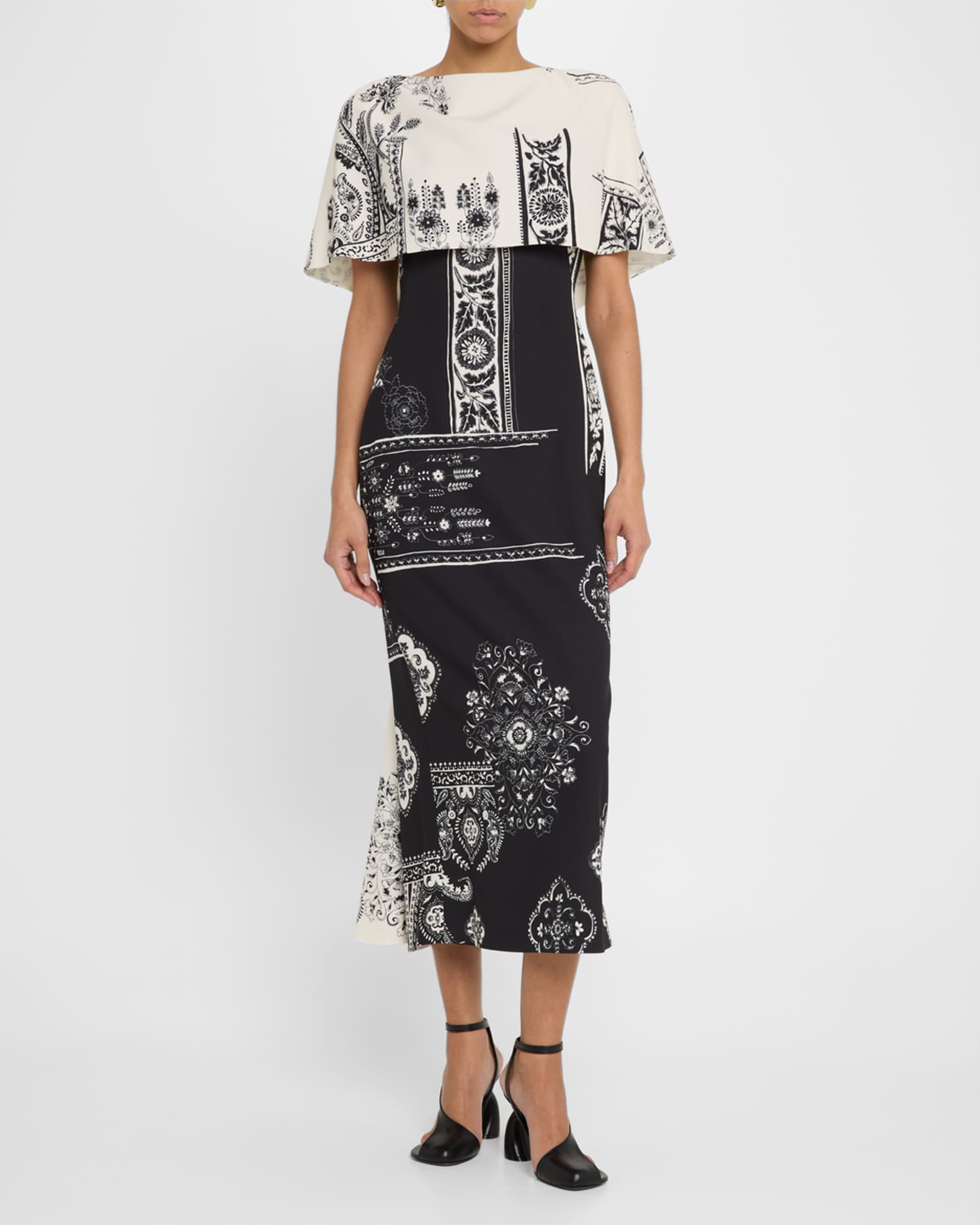 Colorblock Cape Column Midi Dress 1
