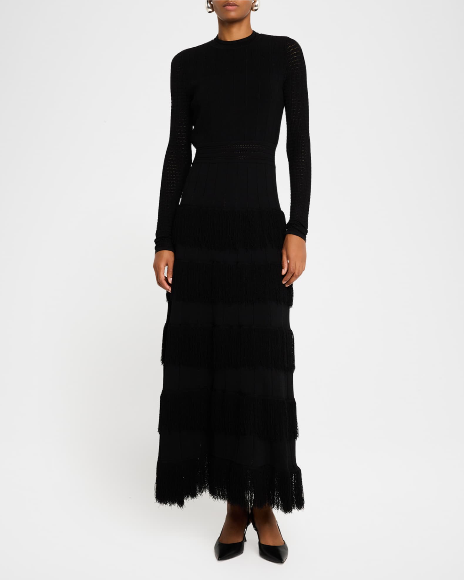 Piper Tiered Fringe Pointelle-Knit Maxi Dress 1