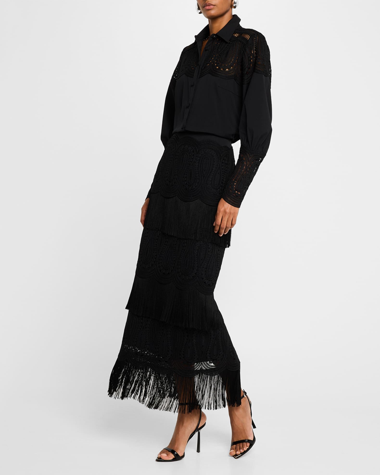 Embroidered Fringe Pencil Skirt 1