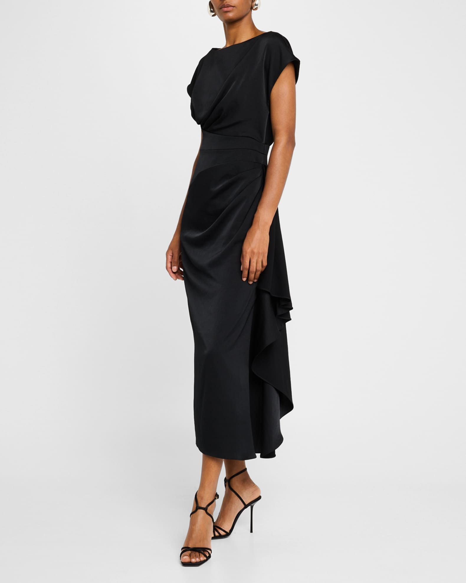 Lela Rose Florence Draped Short-Sleeve Midi Dress | Neiman Marcus