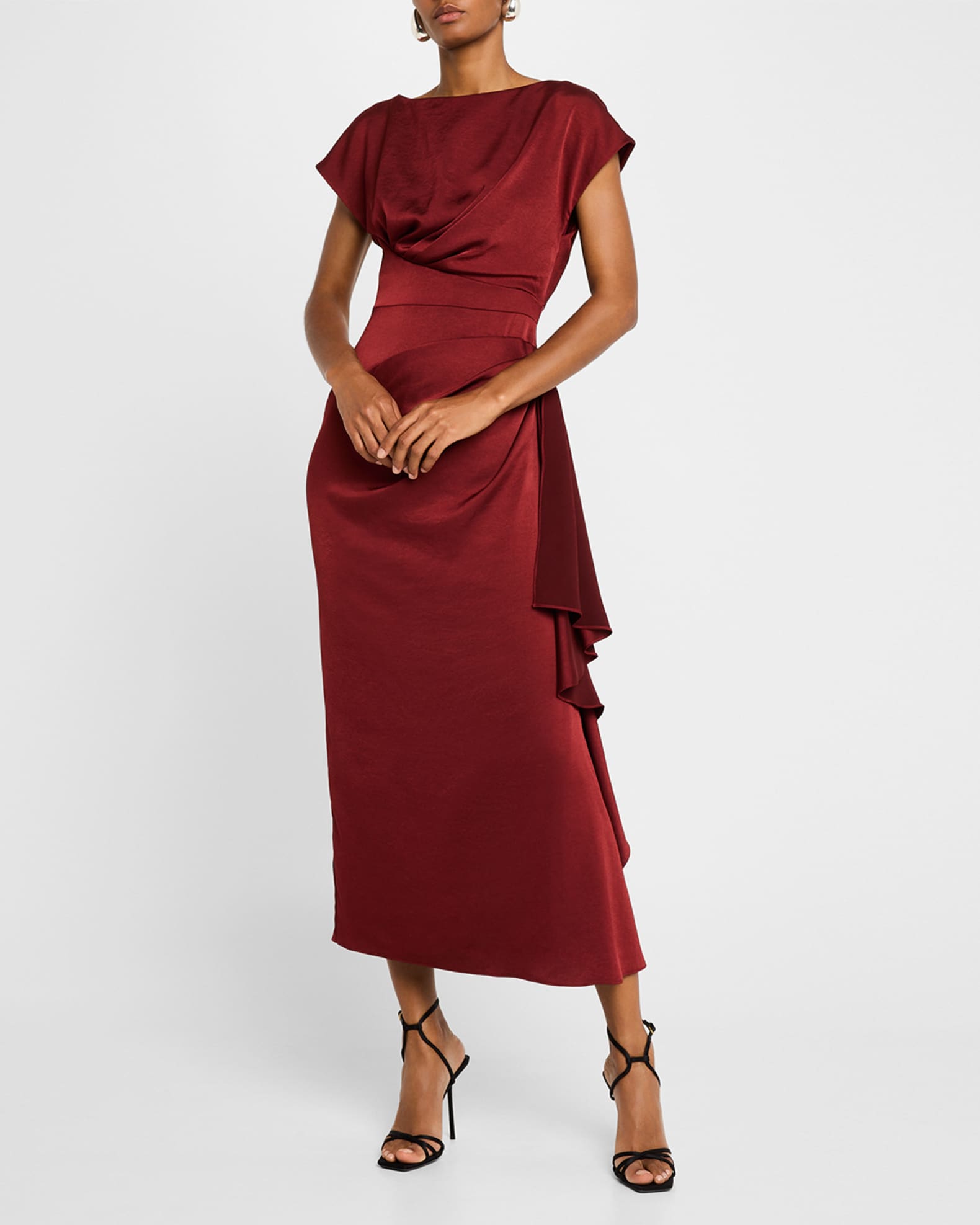 Florence Draped Short-Sleeve Midi Dress 1