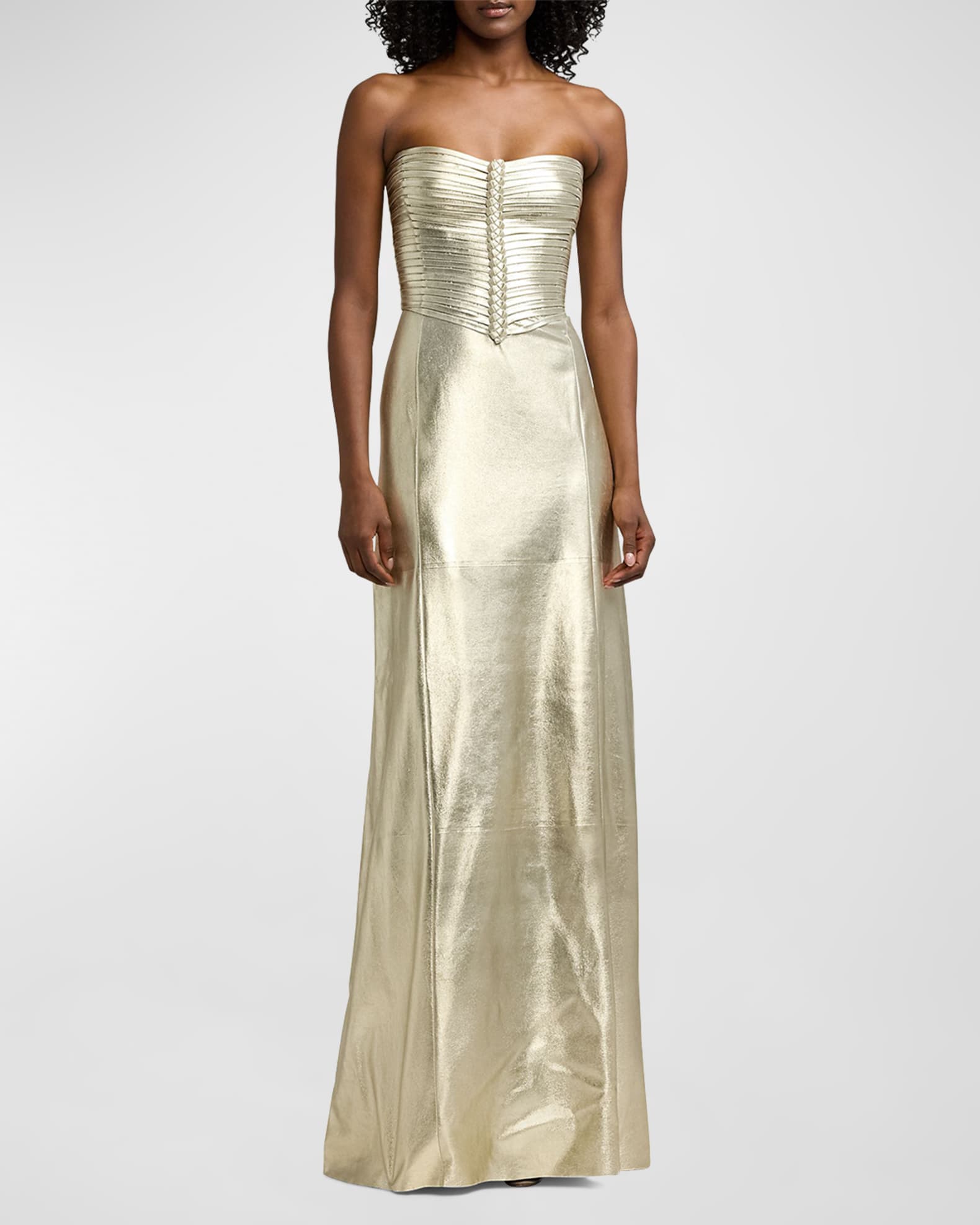Ralph Lauren Collection Kaylen Laminated Suede Evening Dress Neiman Marcus