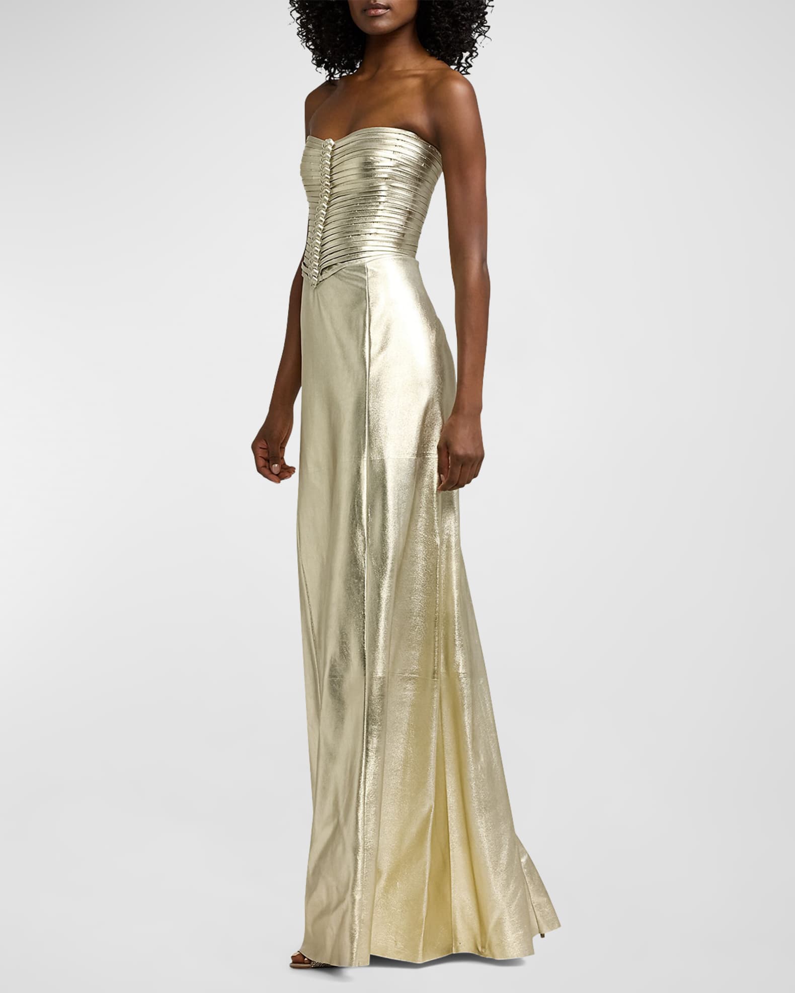 Kaylen Laminated Suede Evening Dress