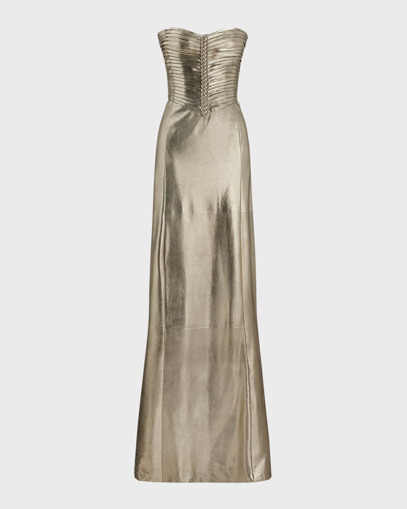 Ralph Lauren Collection Kaylen Laminated Suede Evening Dress Neiman Marcus