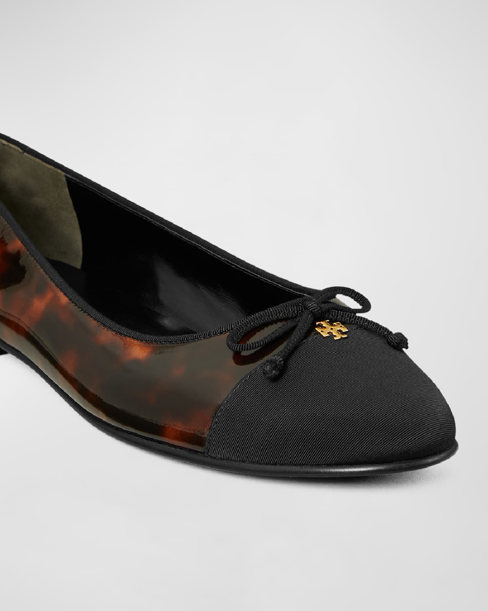 Cap Toe Tortoise Print Leather Ballet Flats