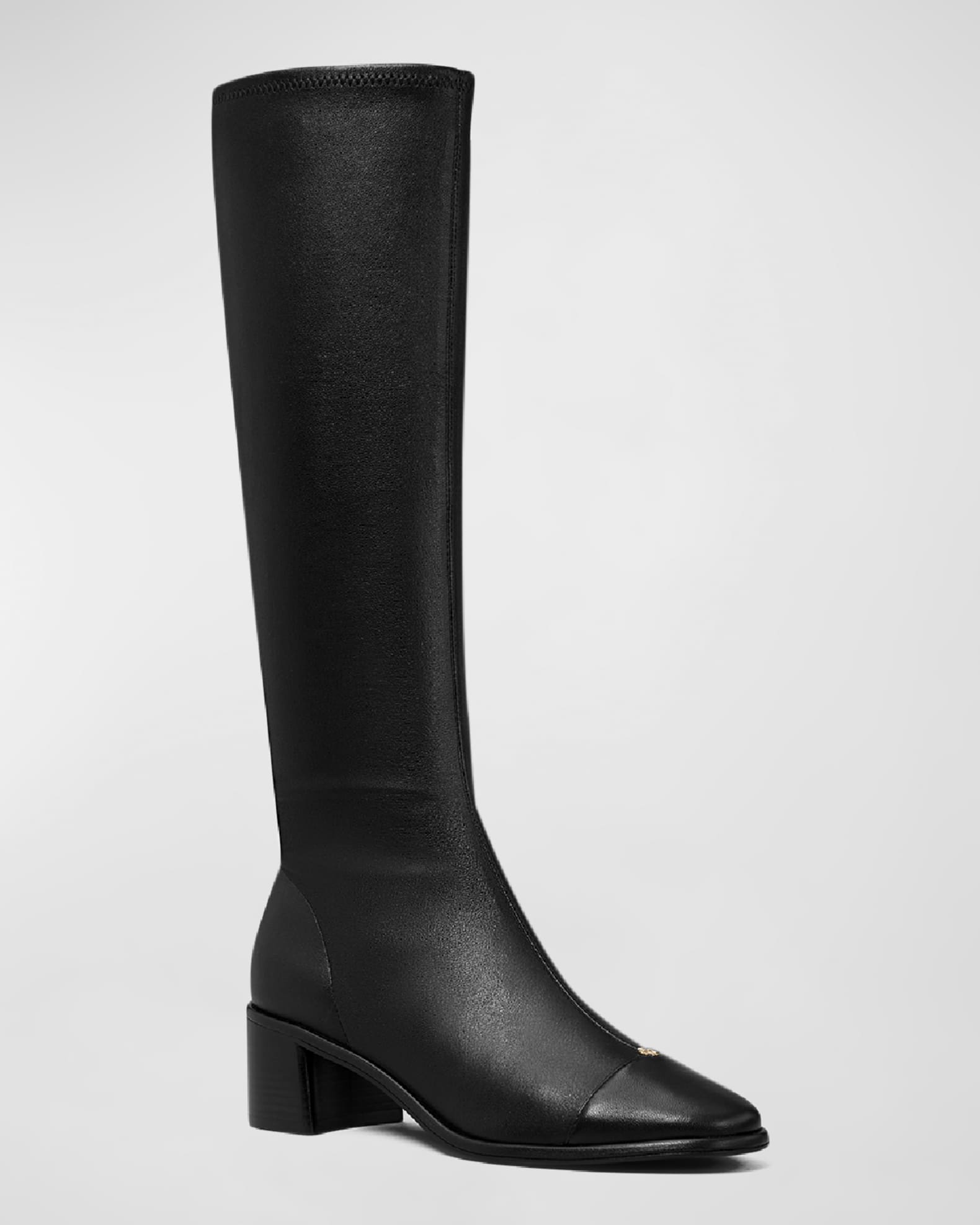 Tory Burch Leather Cap Toe Medallion Knee Boots Neiman Marcus