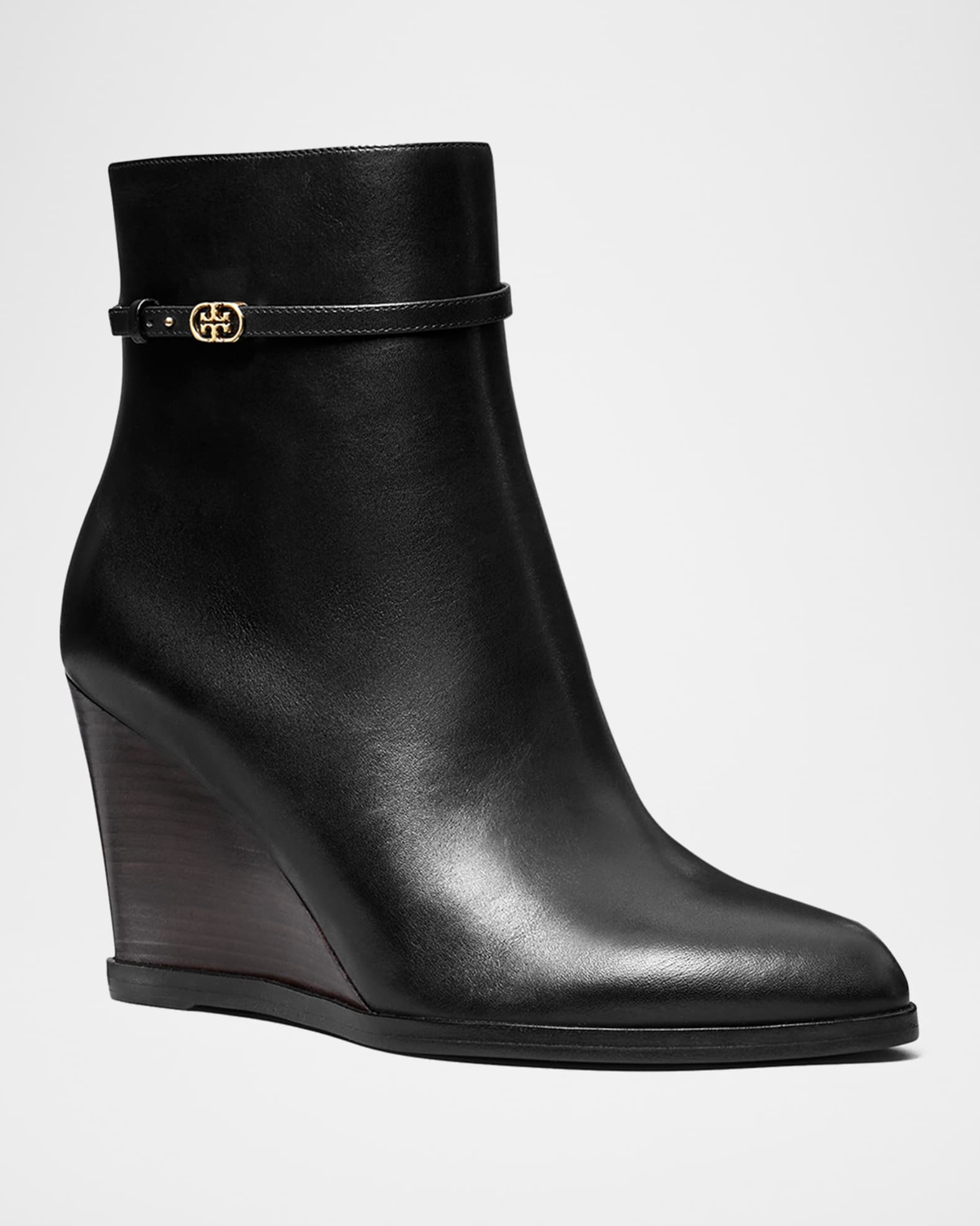 Tory Burch Leather Buckle Wedge Ankle Booties Neiman Marcus