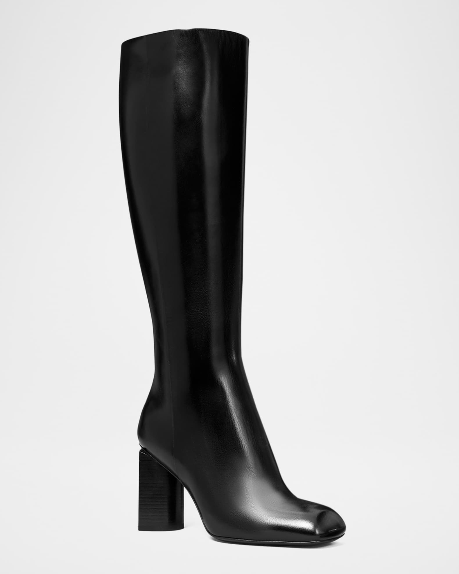 Twisted Block-Heel Leather Knee Boots  1