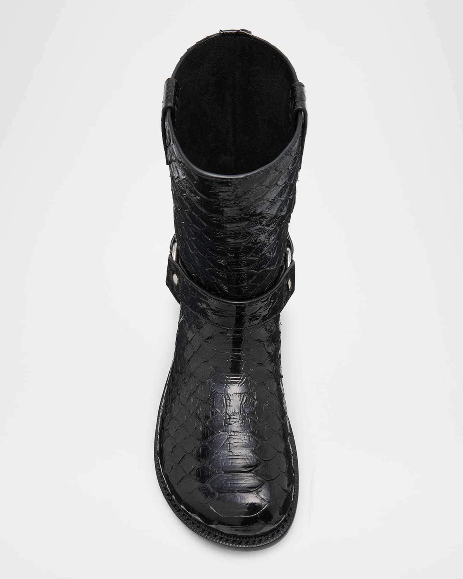【24AW NEW】LOEWE / Campo パイソンハーネス付きバイカーブーツ Loewe Campo Python Harness Biker Booties | Neiman Marcus